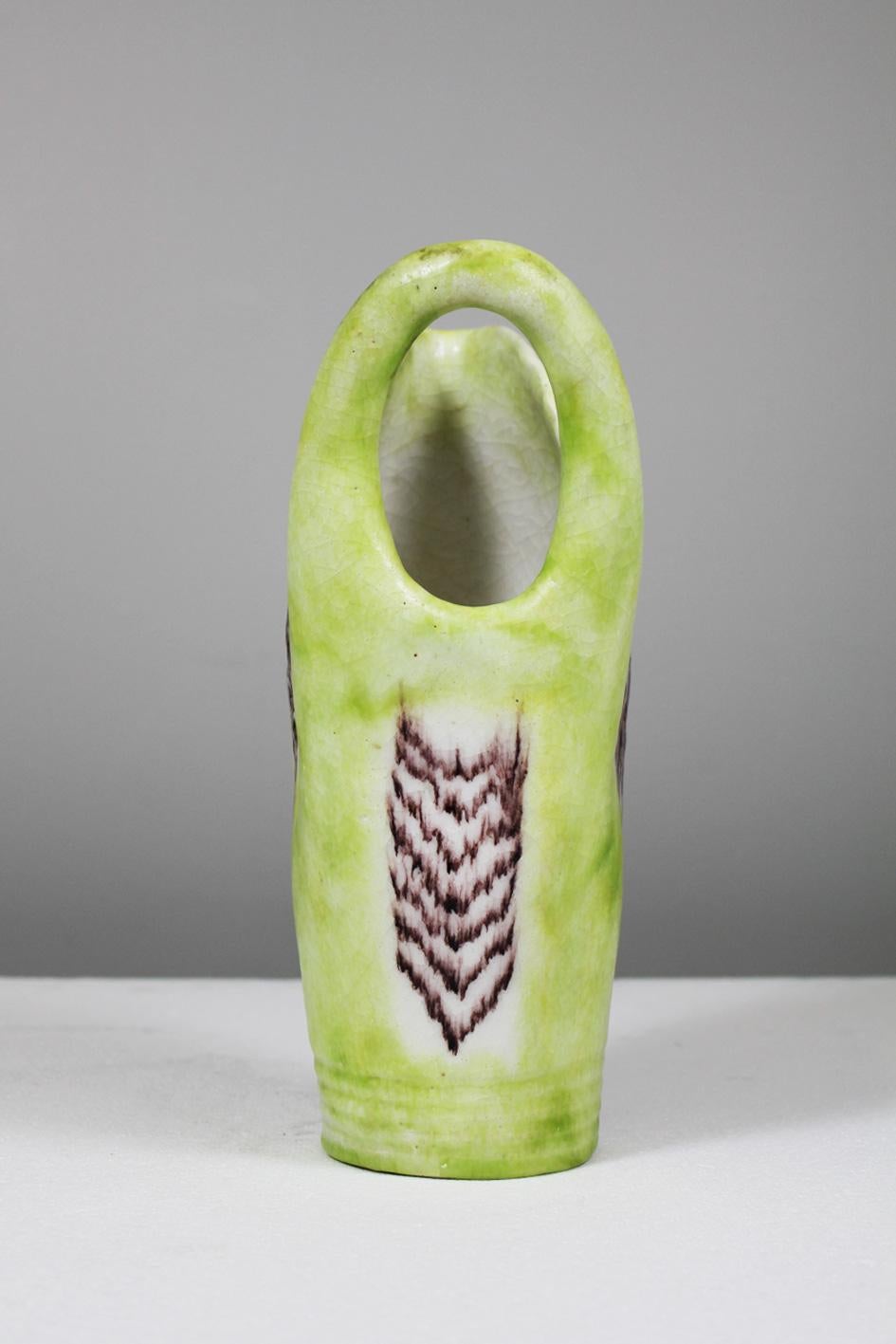 Modern Vase with Handle, Geen, Ceramic, by Guido Gambone, 1950 For Sale