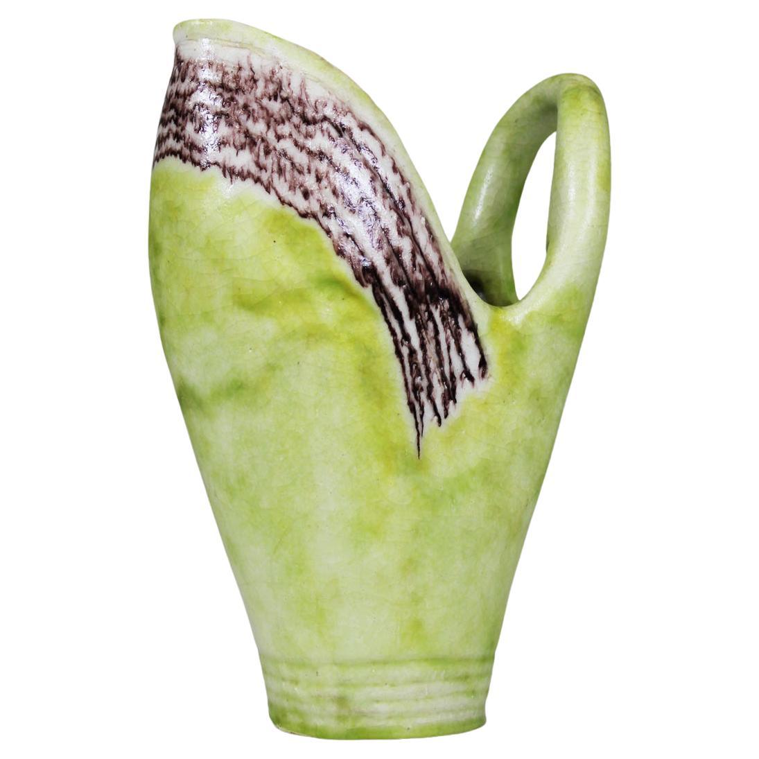 Vase with Handle, Geen, Ceramic, by Guido Gambone, 1950
