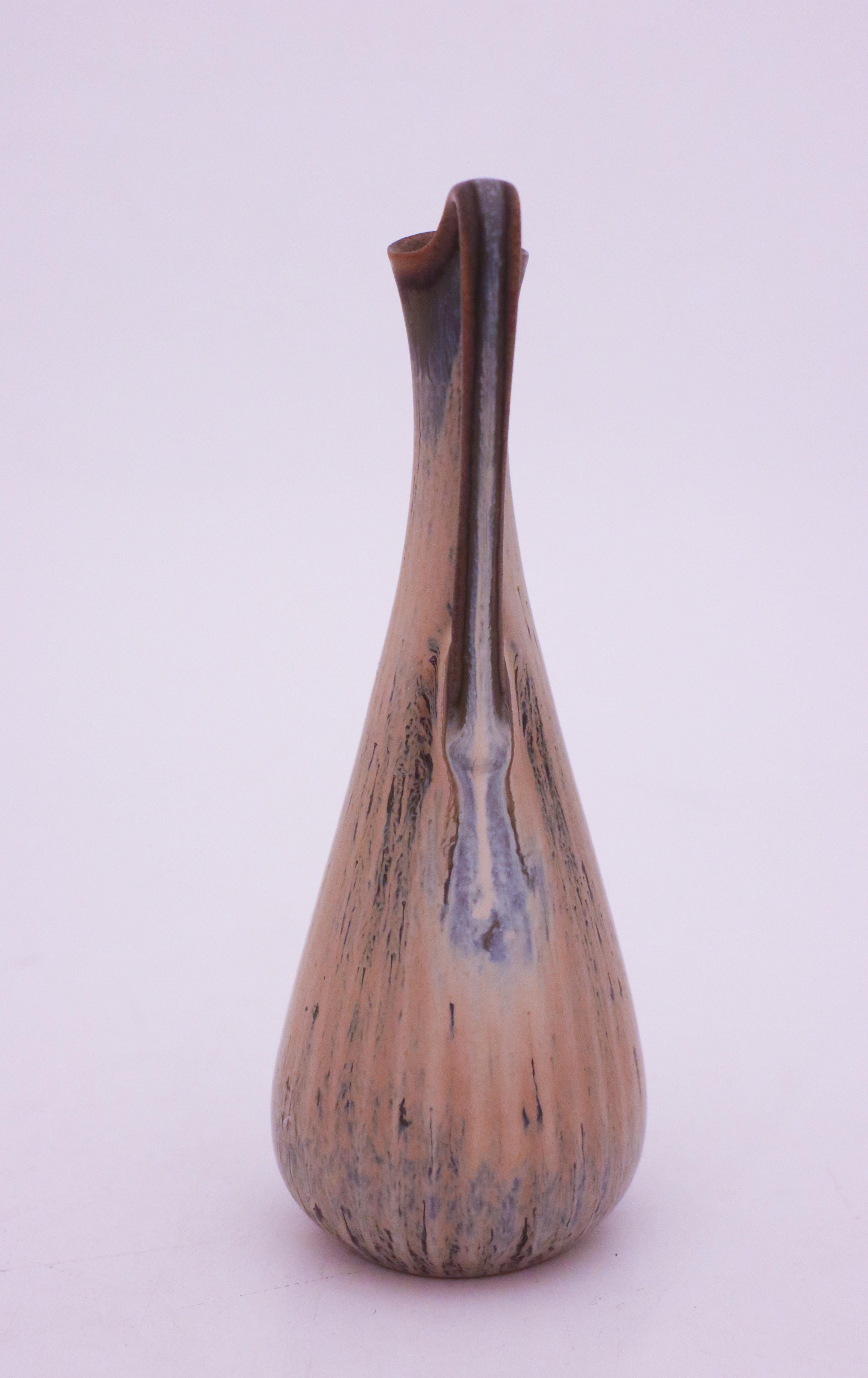 Glazed Vase with Handle, Gunnar Nylund, Rörstrand, 1950s, Mid Century Vintage For Sale