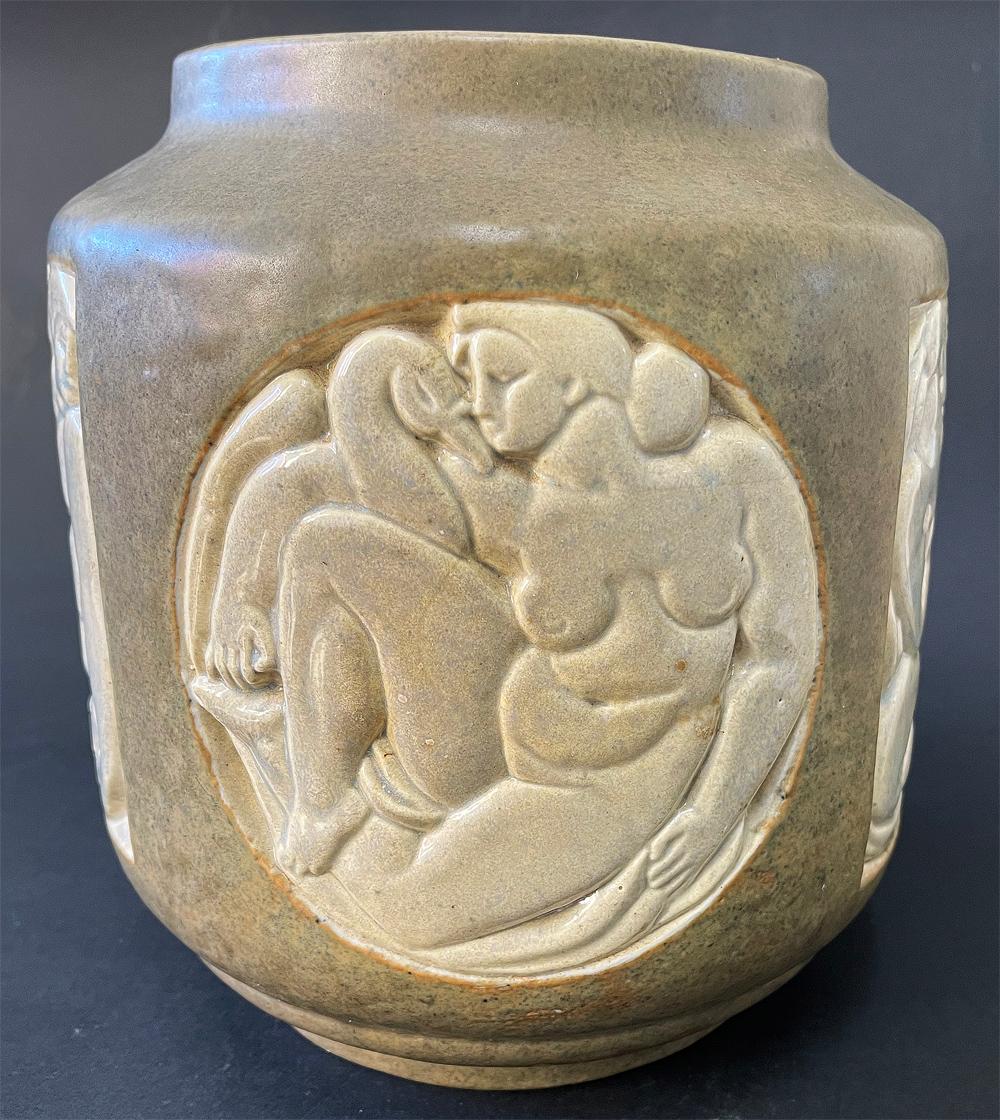 French Vase with Mythological Figures by Gaston Goor for Mougin in France, Art Deco