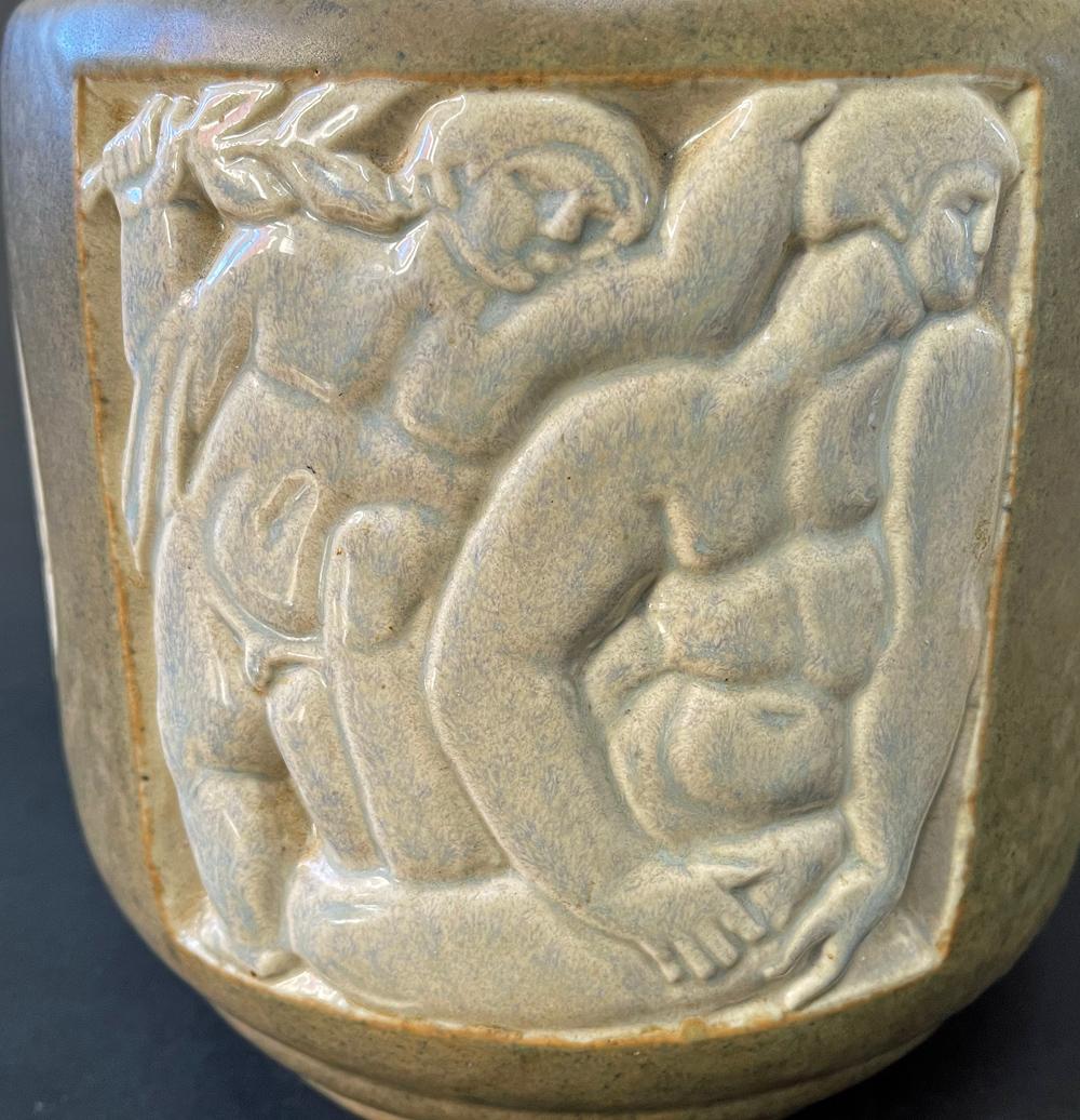 Glazed Vase with Mythological Figures by Gaston Goor for Mougin in France, Art Deco