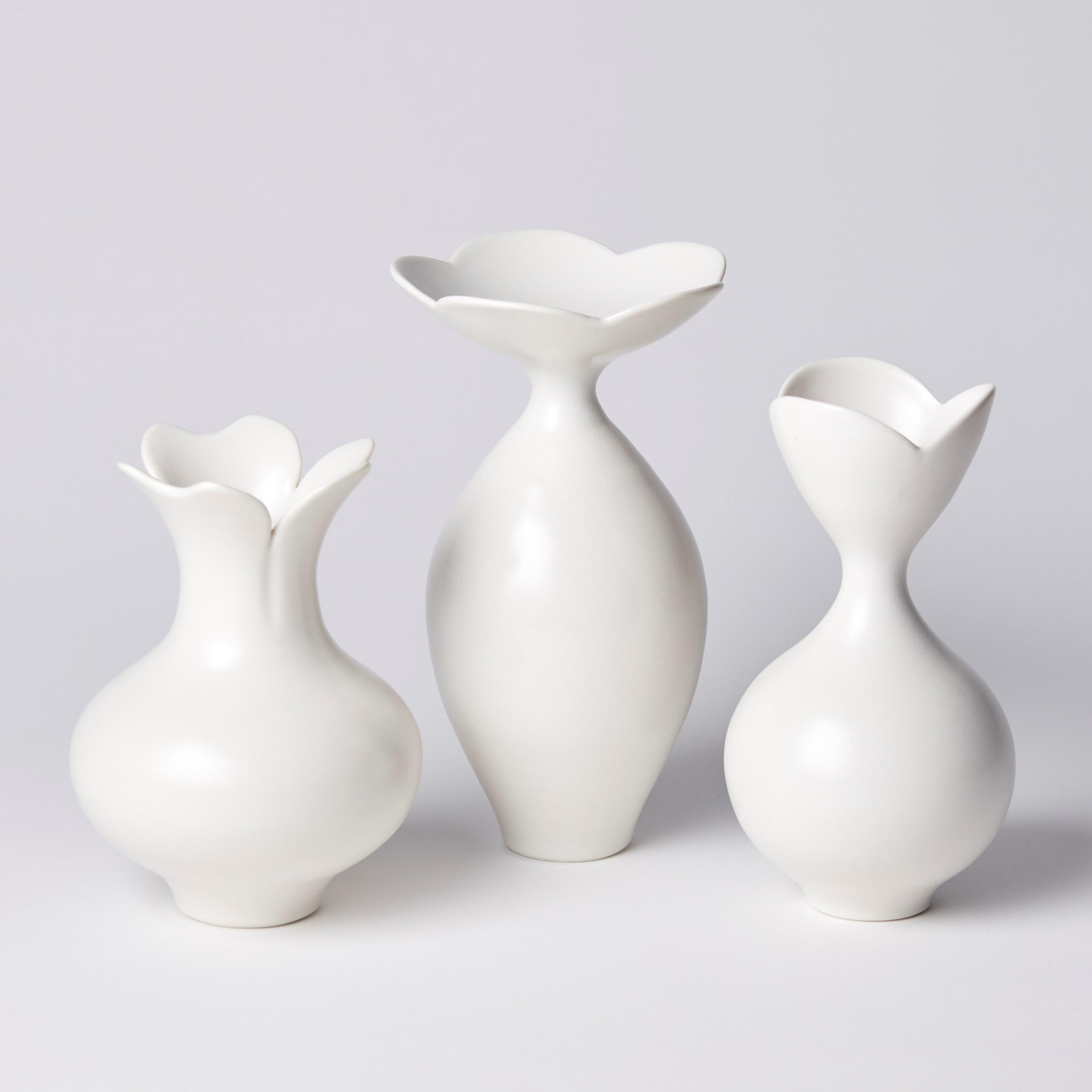Organic Modern Vase with Three Petal Rim, a Unique White Porcelain Vase by Vivienne Foley