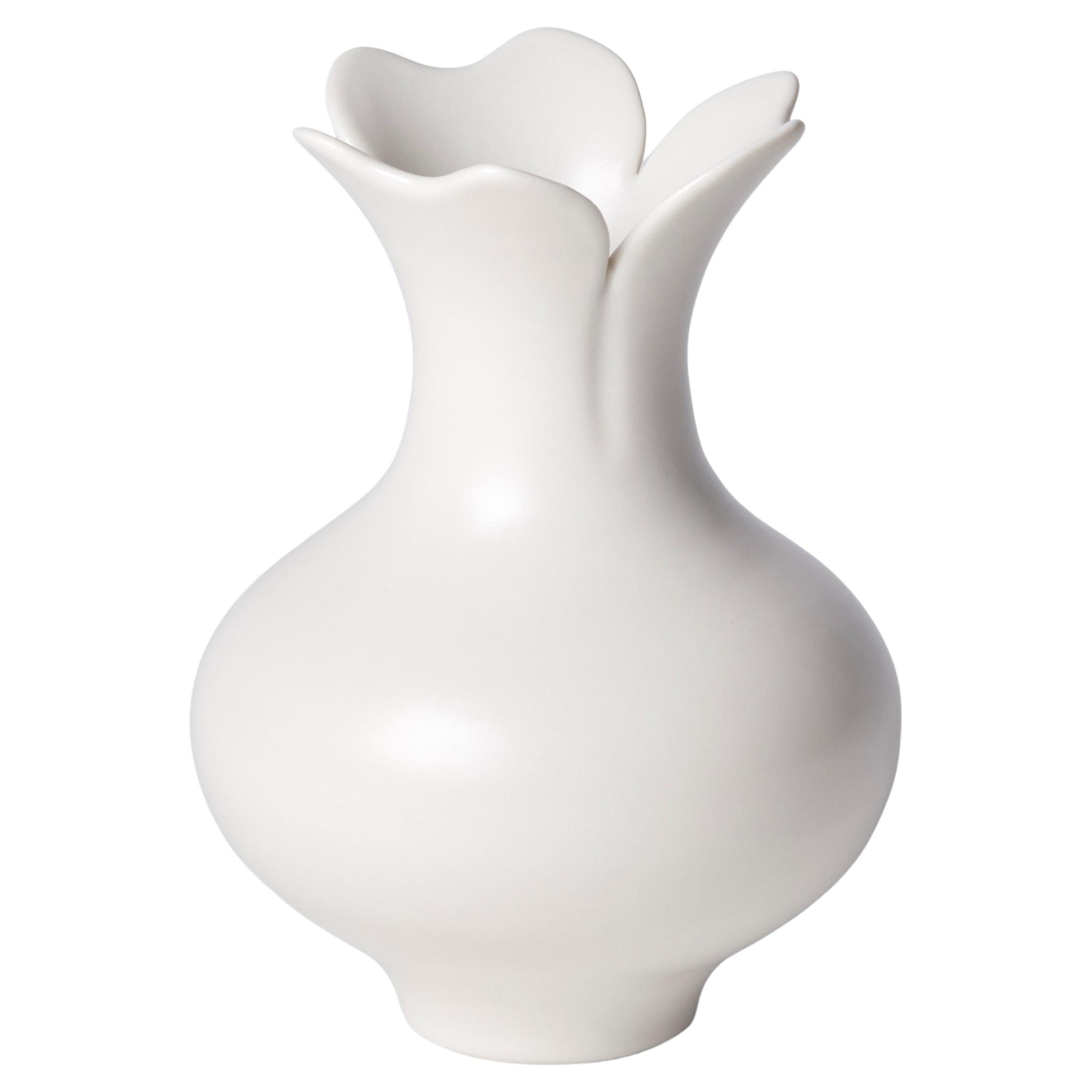 Vase with Three Petal Rim, a Unique White Porcelain Vase by Vivienne Foley