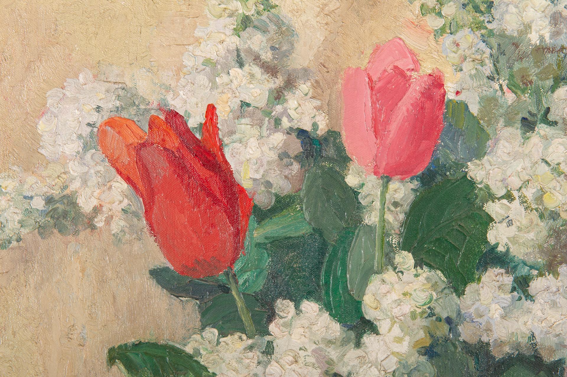 „Vase mit Tulpen“ Signiert P. Maurois im Angebot 2