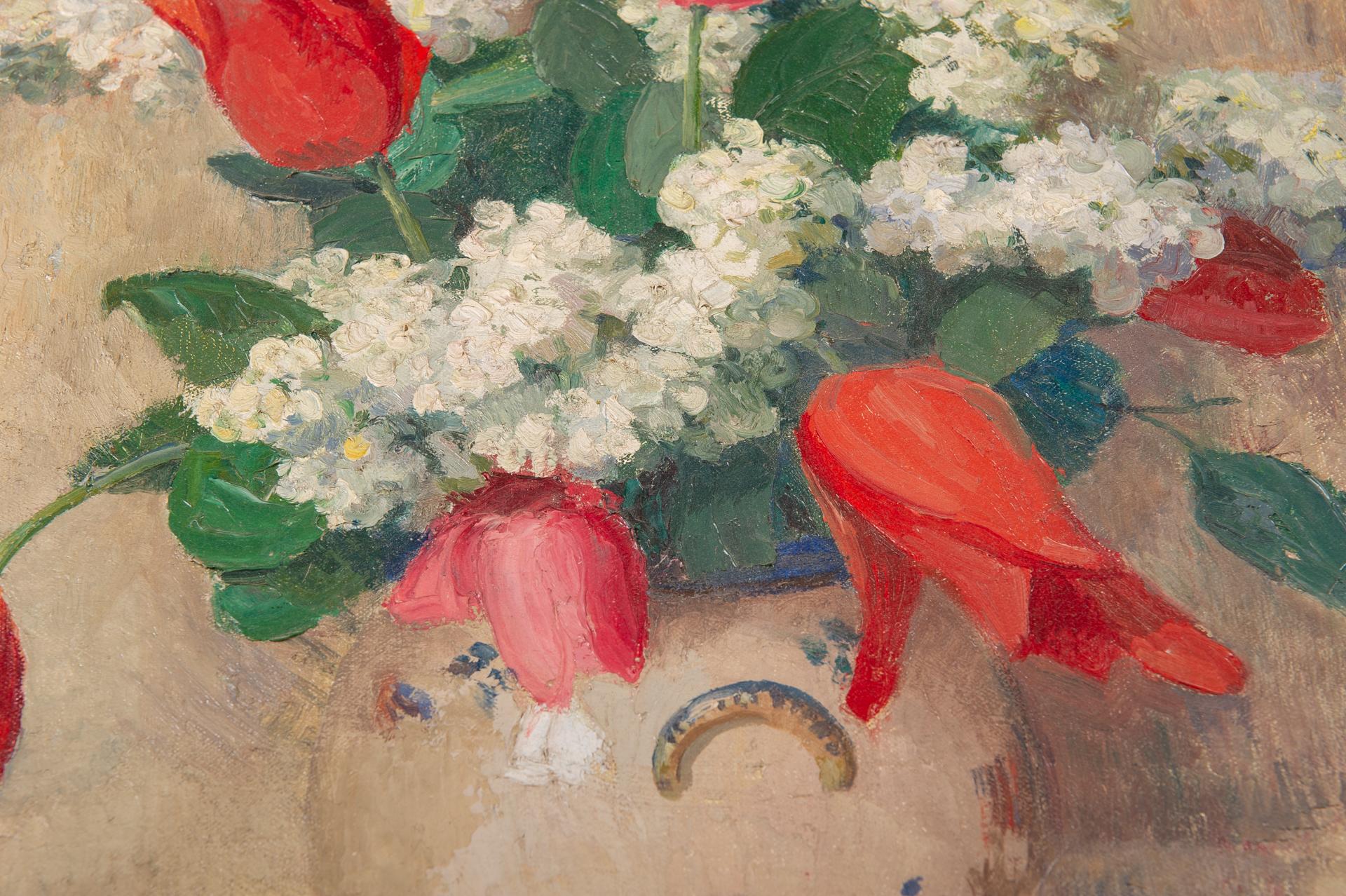 „Vase mit Tulpen“ Signiert P. Maurois im Angebot 3