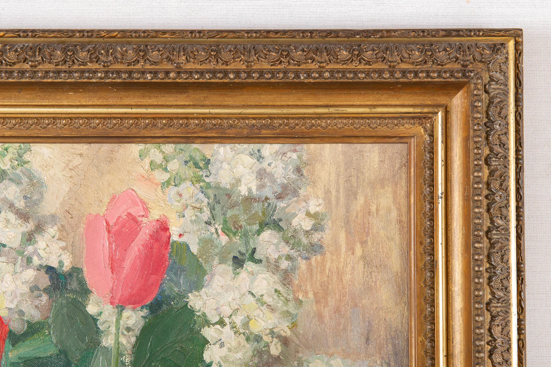 „Vase mit Tulpen“ Signiert P. Maurois (20. Jahrhundert) im Angebot