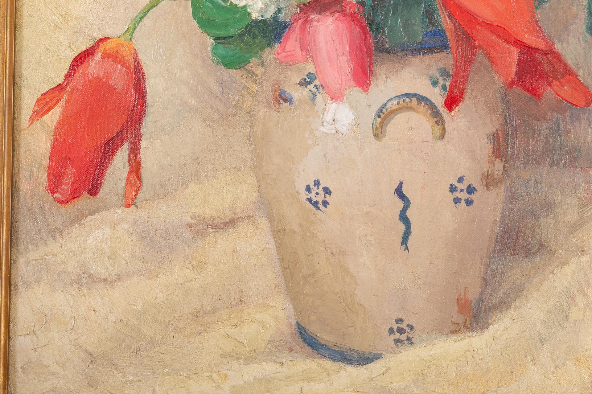 „Vase mit Tulpen“ Signiert P. Maurois (Leinwand) im Angebot