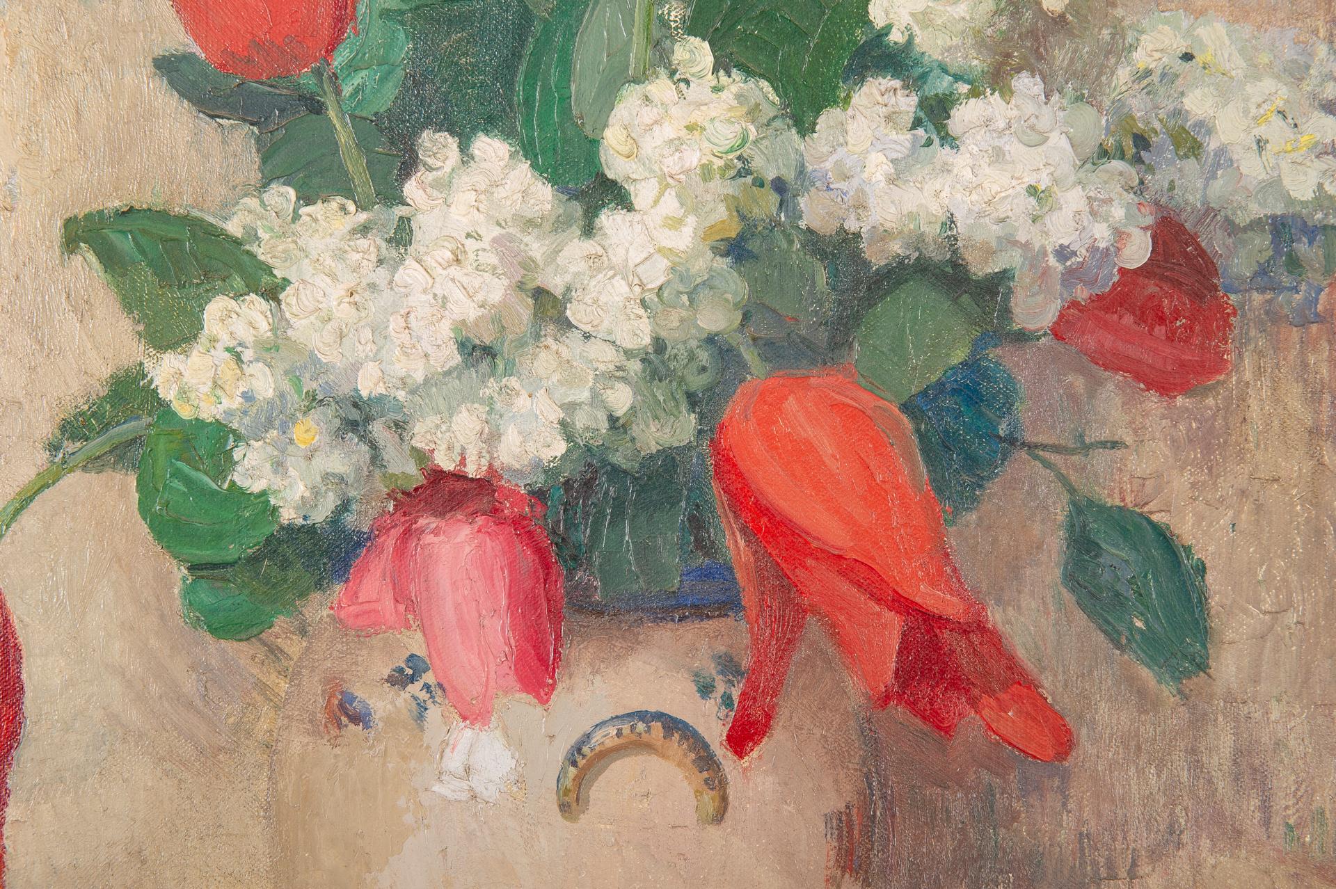 „Vase mit Tulpen“ Signiert P. Maurois im Angebot 1