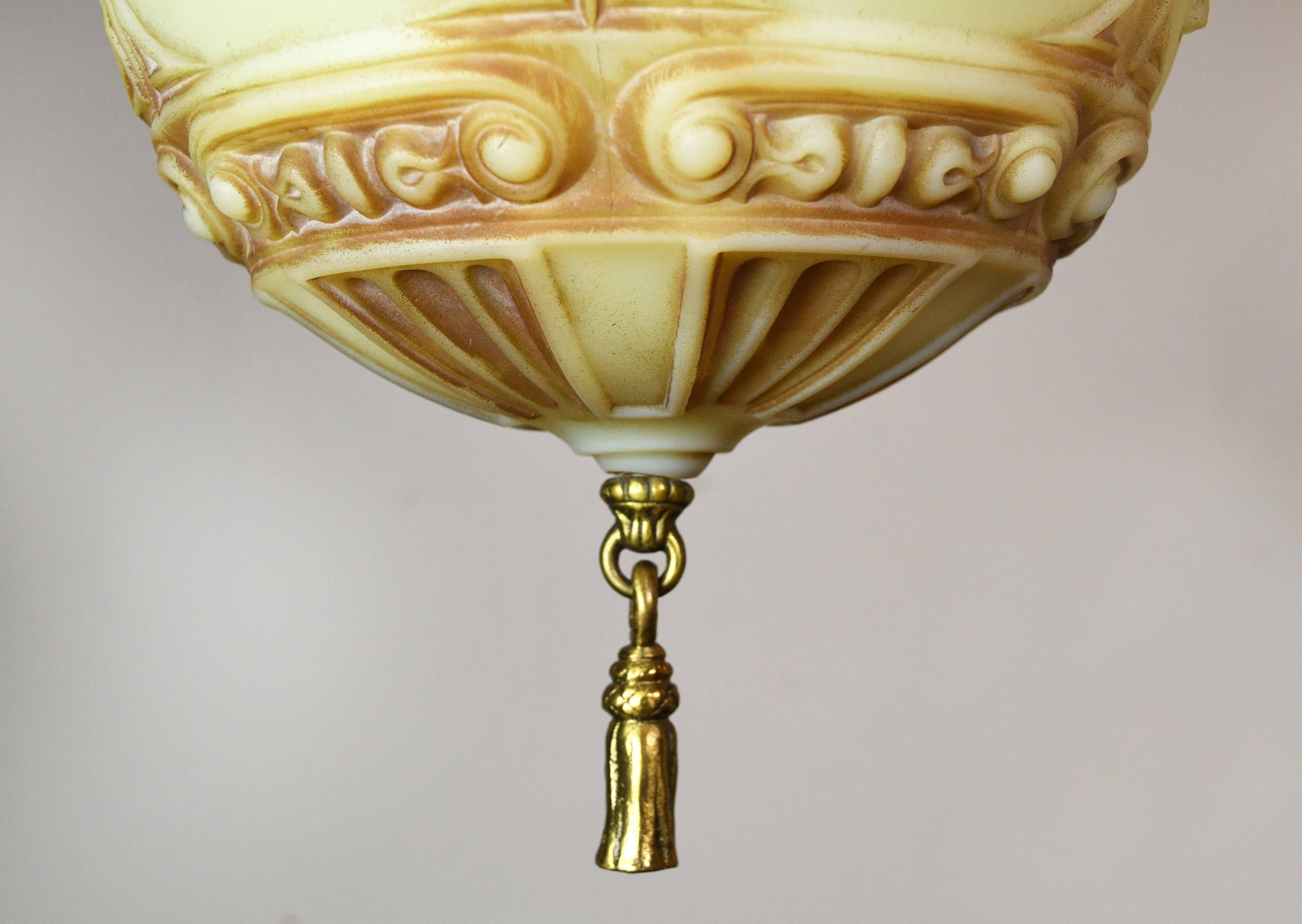 Neoclassical Vaseline Glass Bowl Figural Pendant