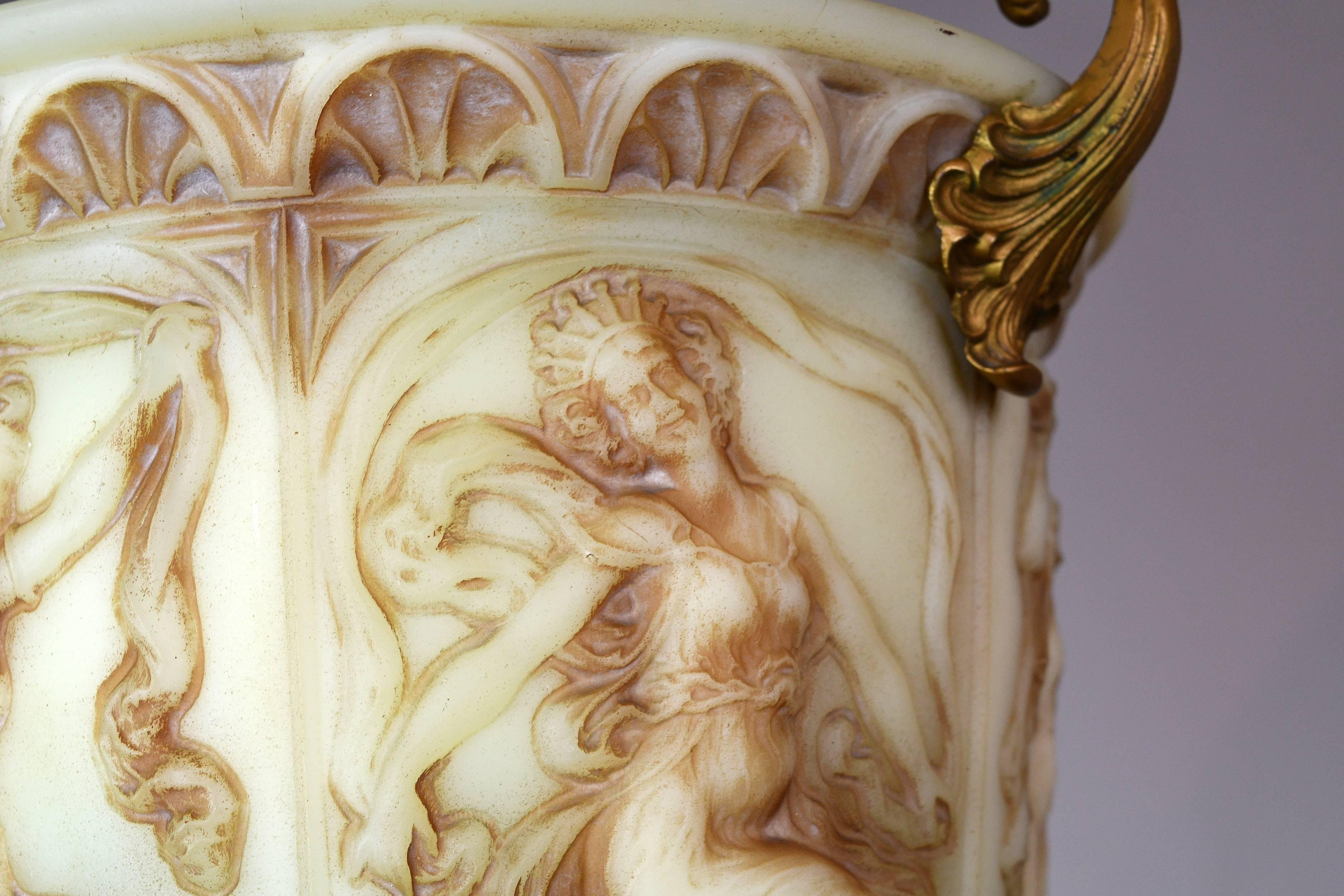 Début du 20ème siècle Pendentif figuratif bol en verre Vaseline