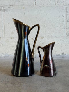 Vases and Candleholders Set of Two in Earthy Ceramic Glaze Mid-Century Modern