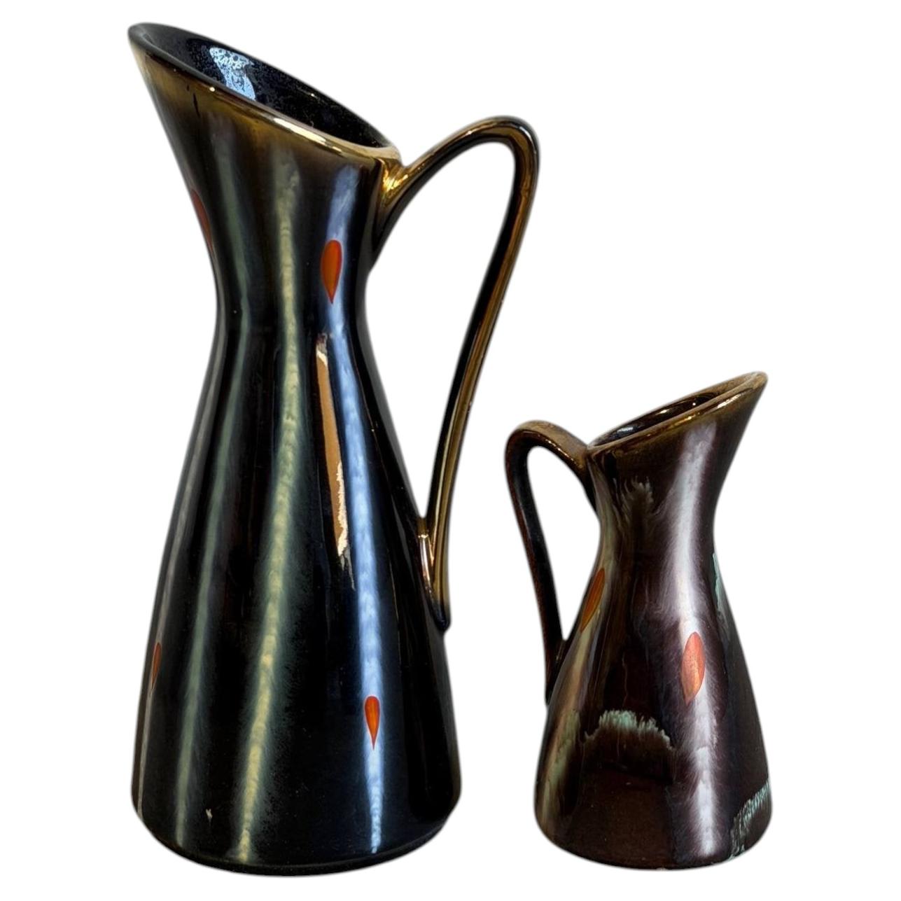 Vasen- und Kerzenhalter-Set, 2-teilig, in erdiger Keramikglasur, Mid-Century-Modern-Stil