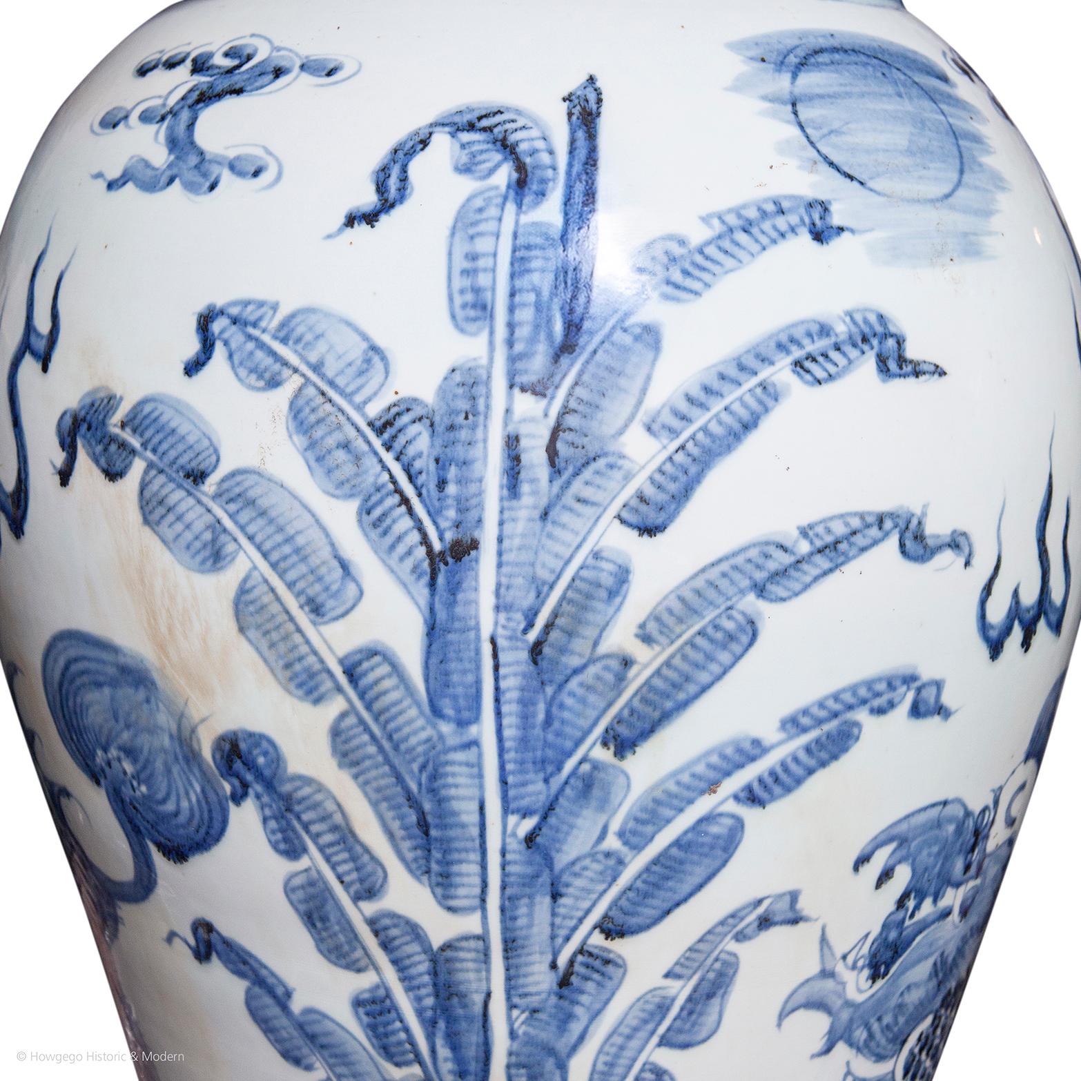 Paar Vasen Deckel chinesisches blau-weißes Porzellan Garnitur Barock 114cm 45
