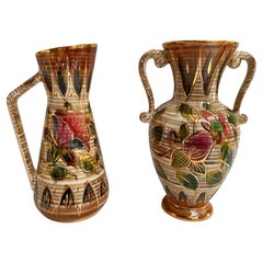 Vases/Ewers Vintage 1960's HBEQUET Hand Painted Belgium Ceramic, Set 2