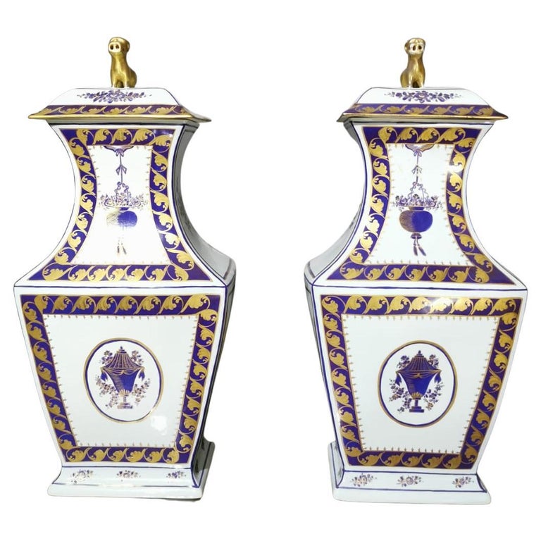 Set von 2 Vasen aus Porzellan von Lowestoft, weißblauenglisch, 19