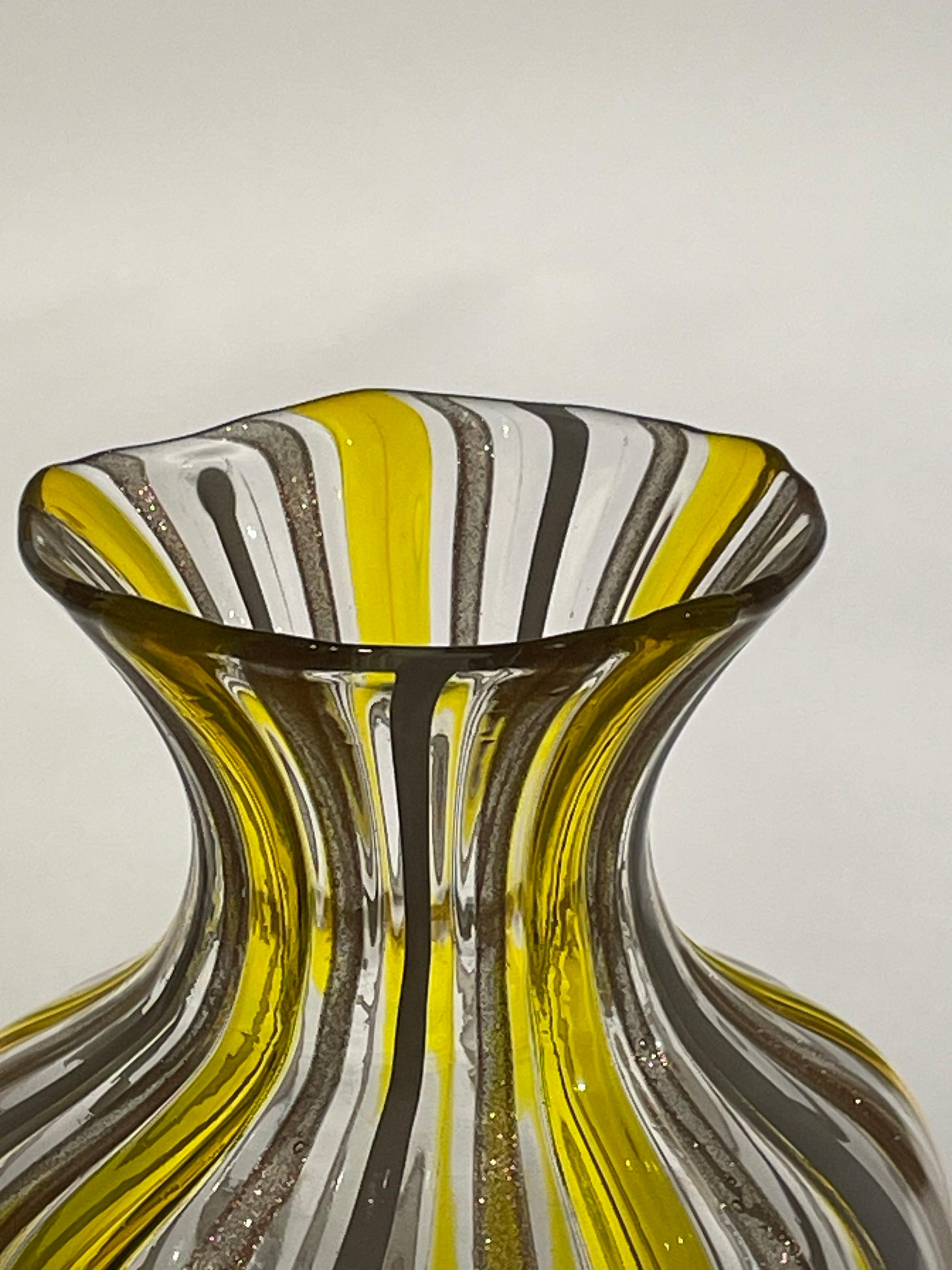 Hand-Crafted Vases with colored glass rods, Murano, maestro Bruno Fornasier for Flli Toso For Sale