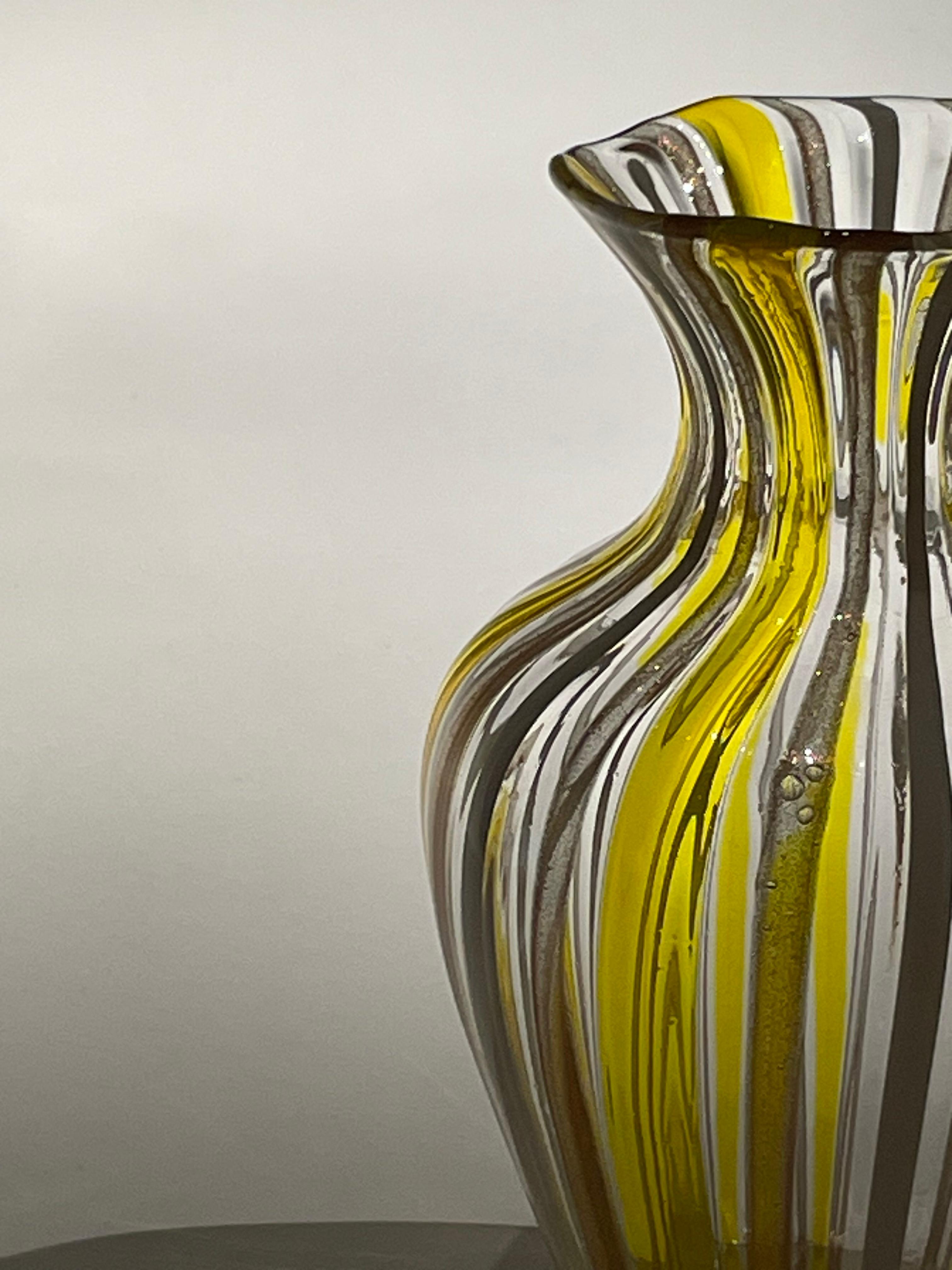 Hand-Crafted Vases with colored glass rods, Murano, maestro Bruno Fornasier for Flli Toso For Sale