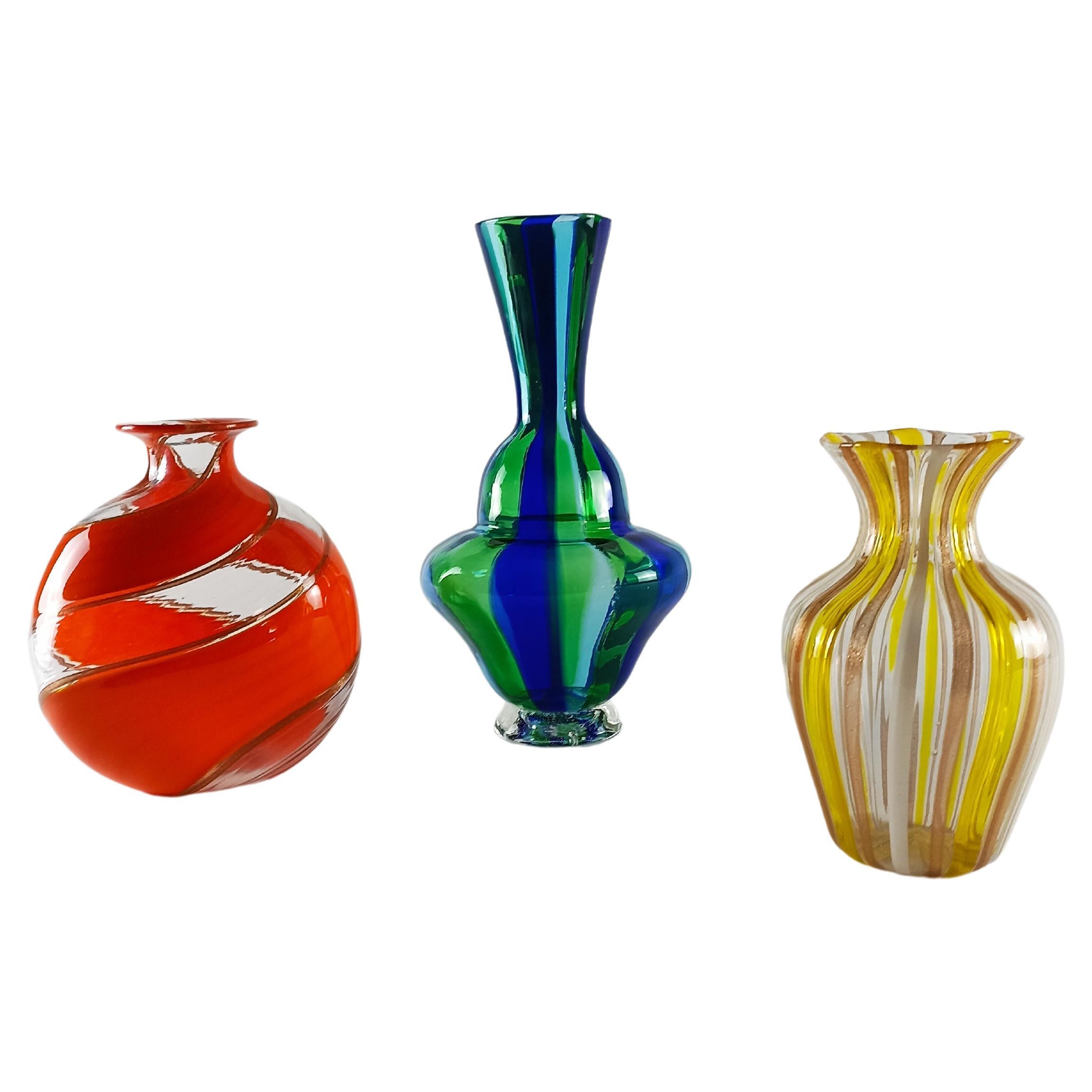 Vases with colored glass rods, Murano, maestro Bruno Fornasier for Flli Toso For Sale