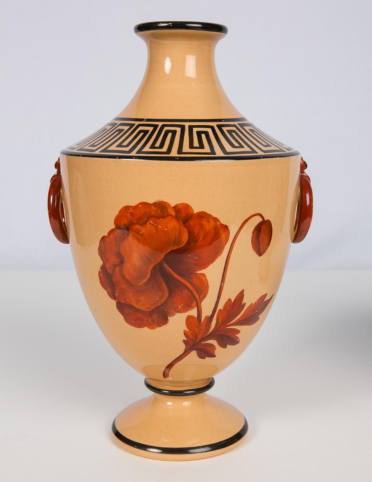 Vases with Large Red Flowers and Greek Key Decoration 5