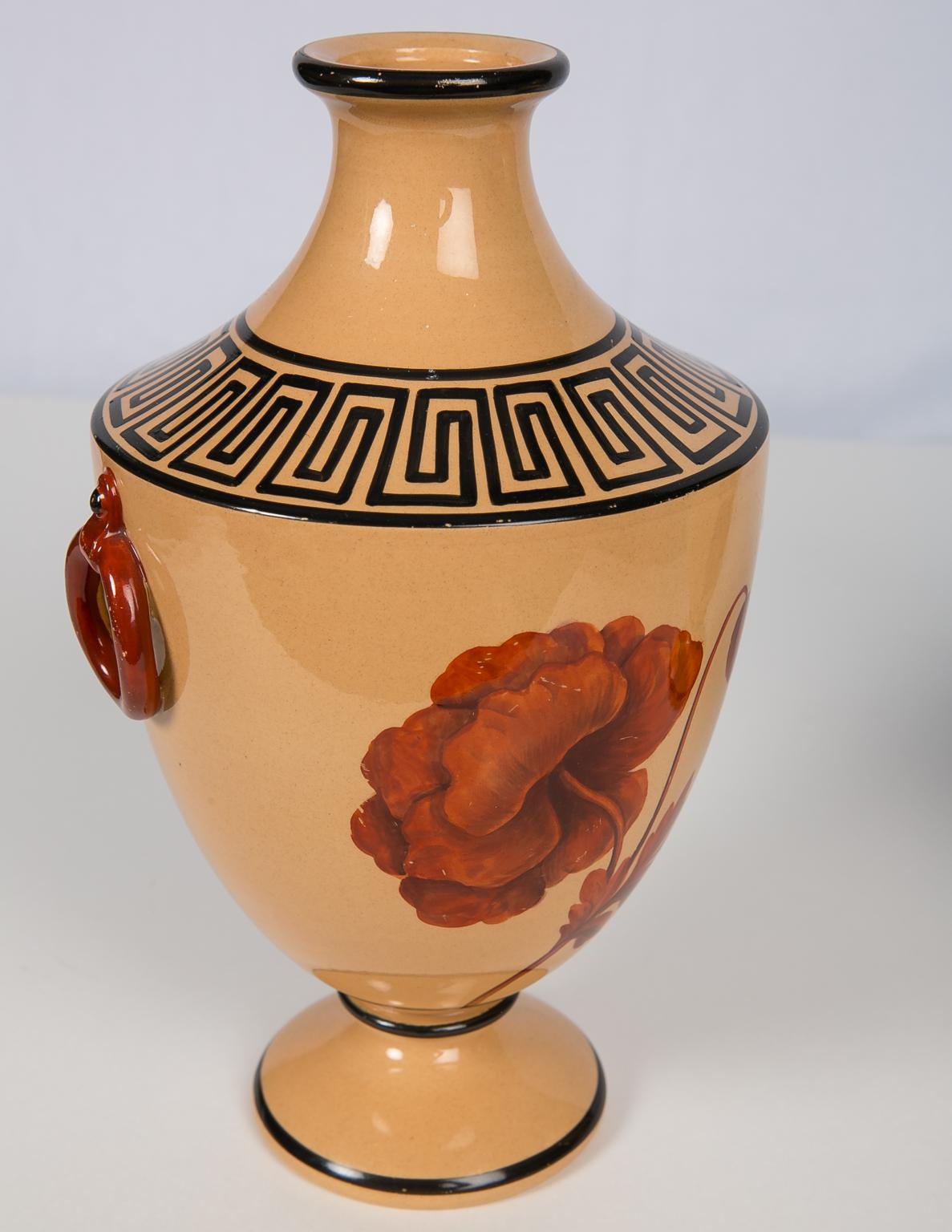 Vases with Large Red Flowers and Greek Key Decoration 6