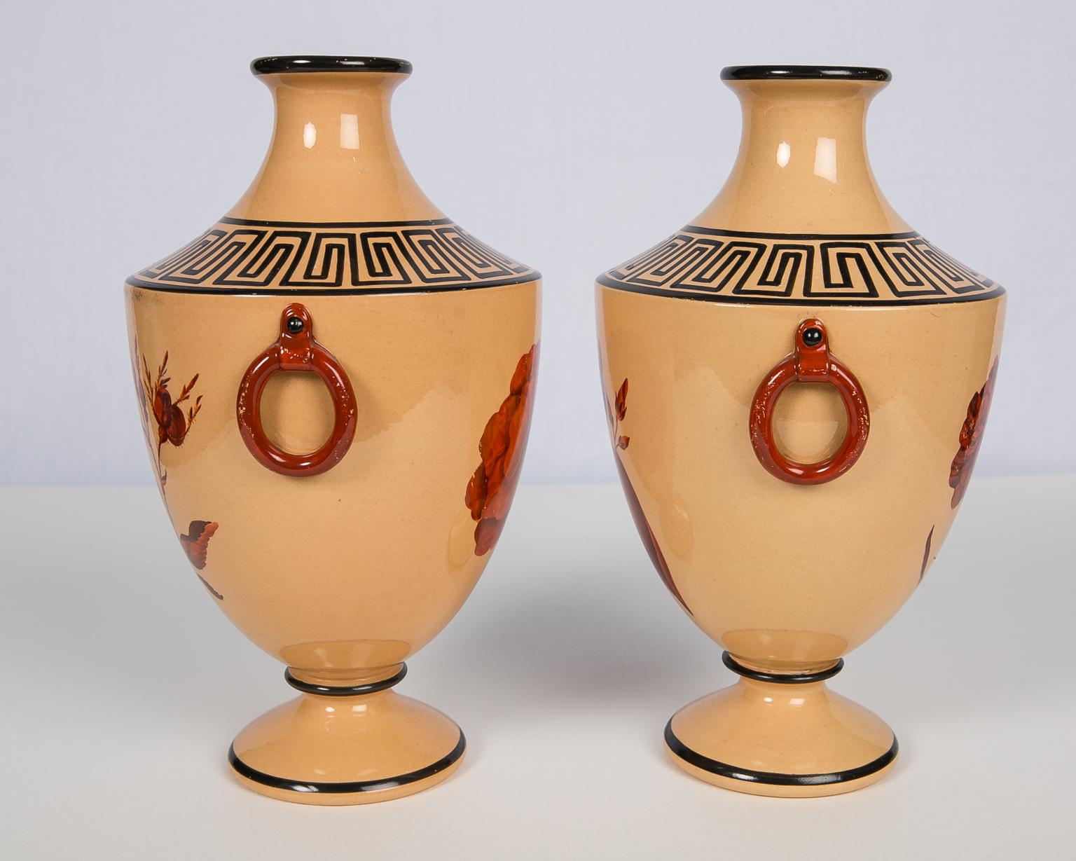 Vases with Large Red Flowers and Greek Key Decoration 7