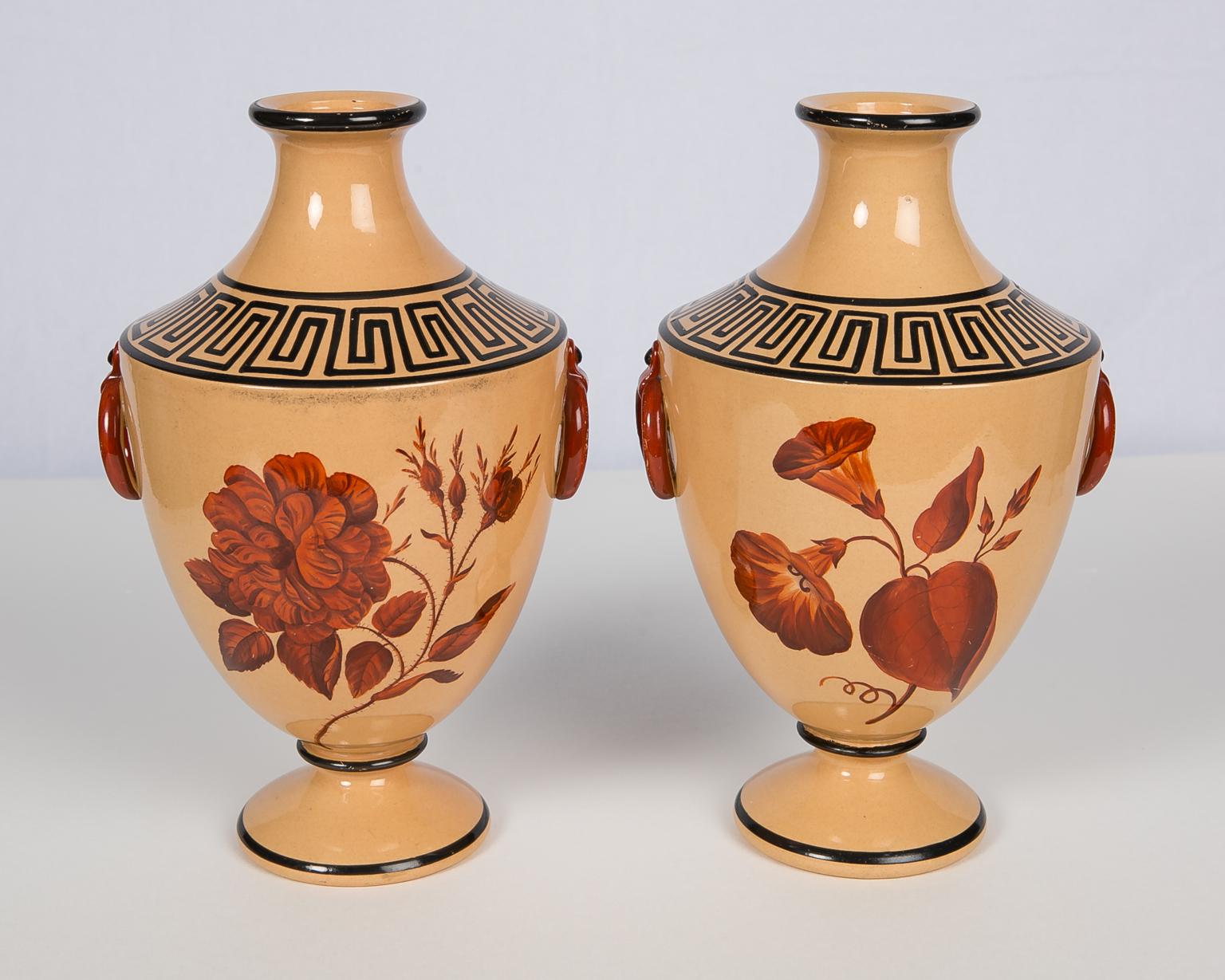 Vases with Large Red Flowers and Greek Key Decoration 10