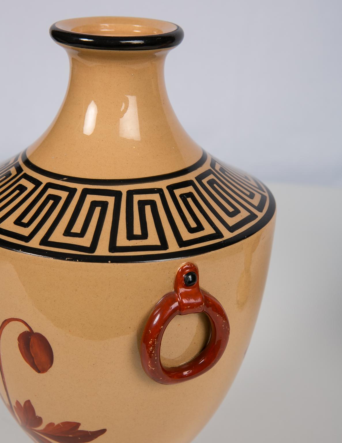 Vases with Large Red Flowers and Greek Key Decoration 2