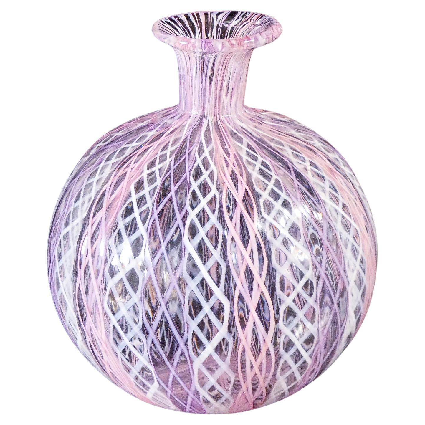 Murano blown glass jar, zanfirico workmanship For Sale