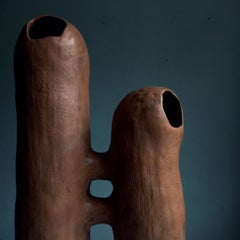 Communicating Vases 2 elements BROWN in XXI Century terracotta by Chiara Berta