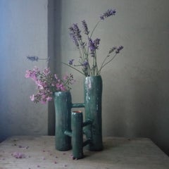 Vasi Comunicanti 3 elements BLUE-GREEN in ceramic XXI Century by Chiara Berta
