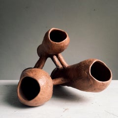 Communicating Vases 3 elements Brown in Terracotta XXI Century by Chiara Berta