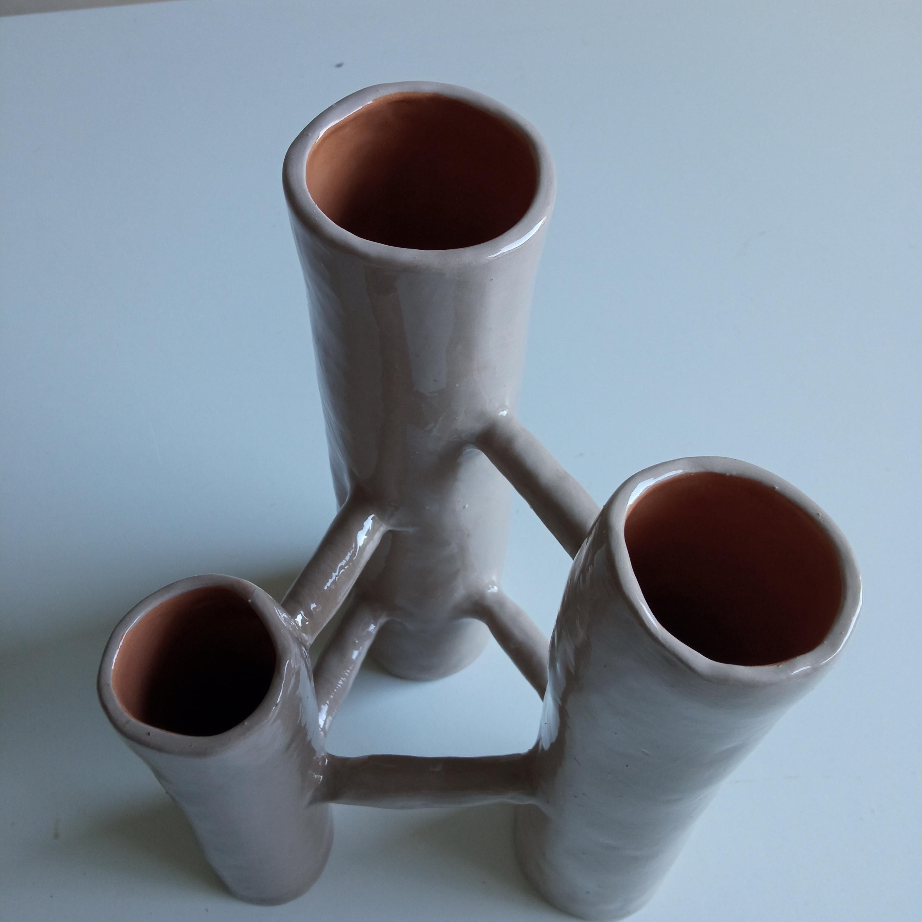 Italian Vasi Comunicanti 3 elements GREY in ceramic XXI Century by Chiara Berta For Sale