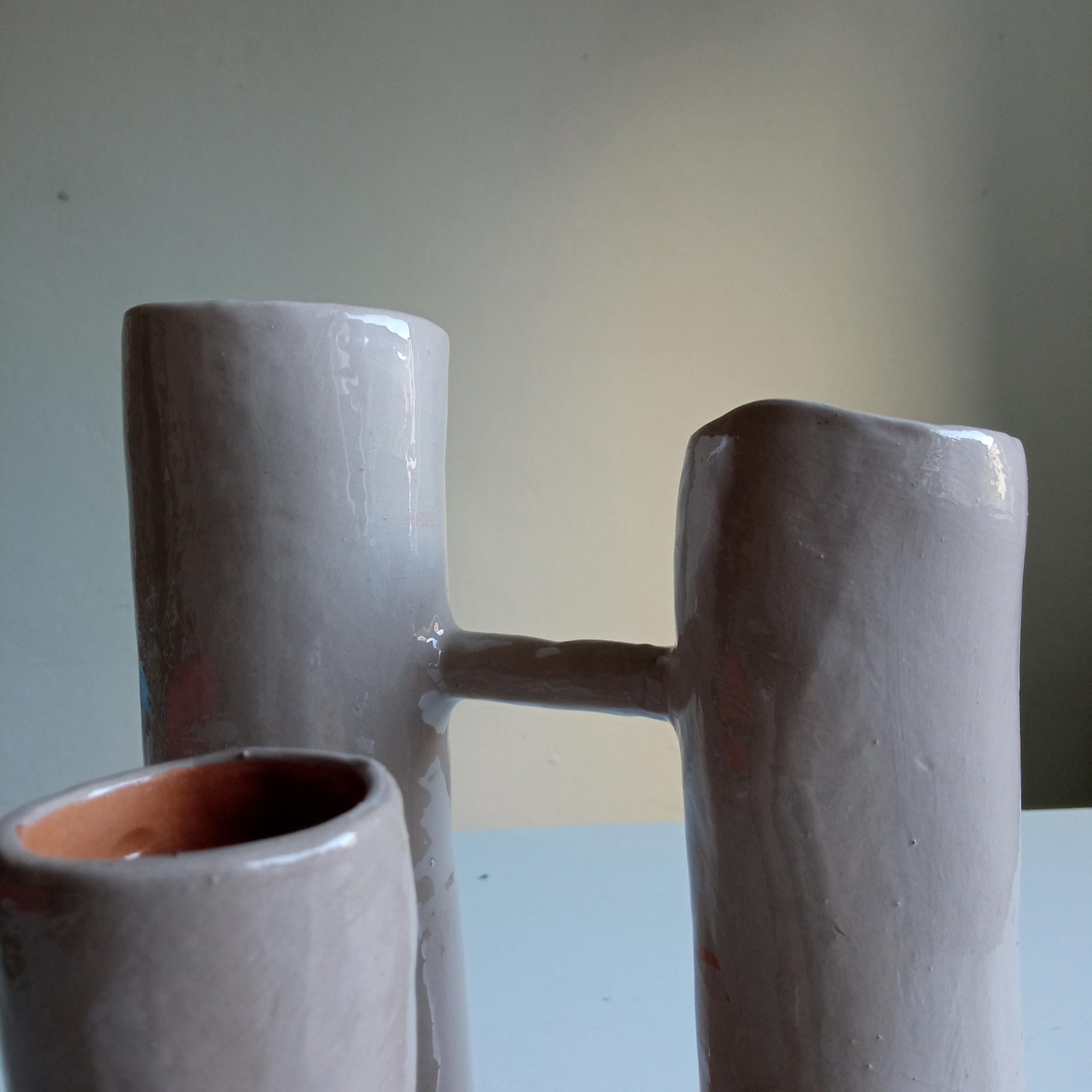 Enameled Vasi Comunicanti 3 elements GREY in ceramic XXI Century by Chiara Berta For Sale
