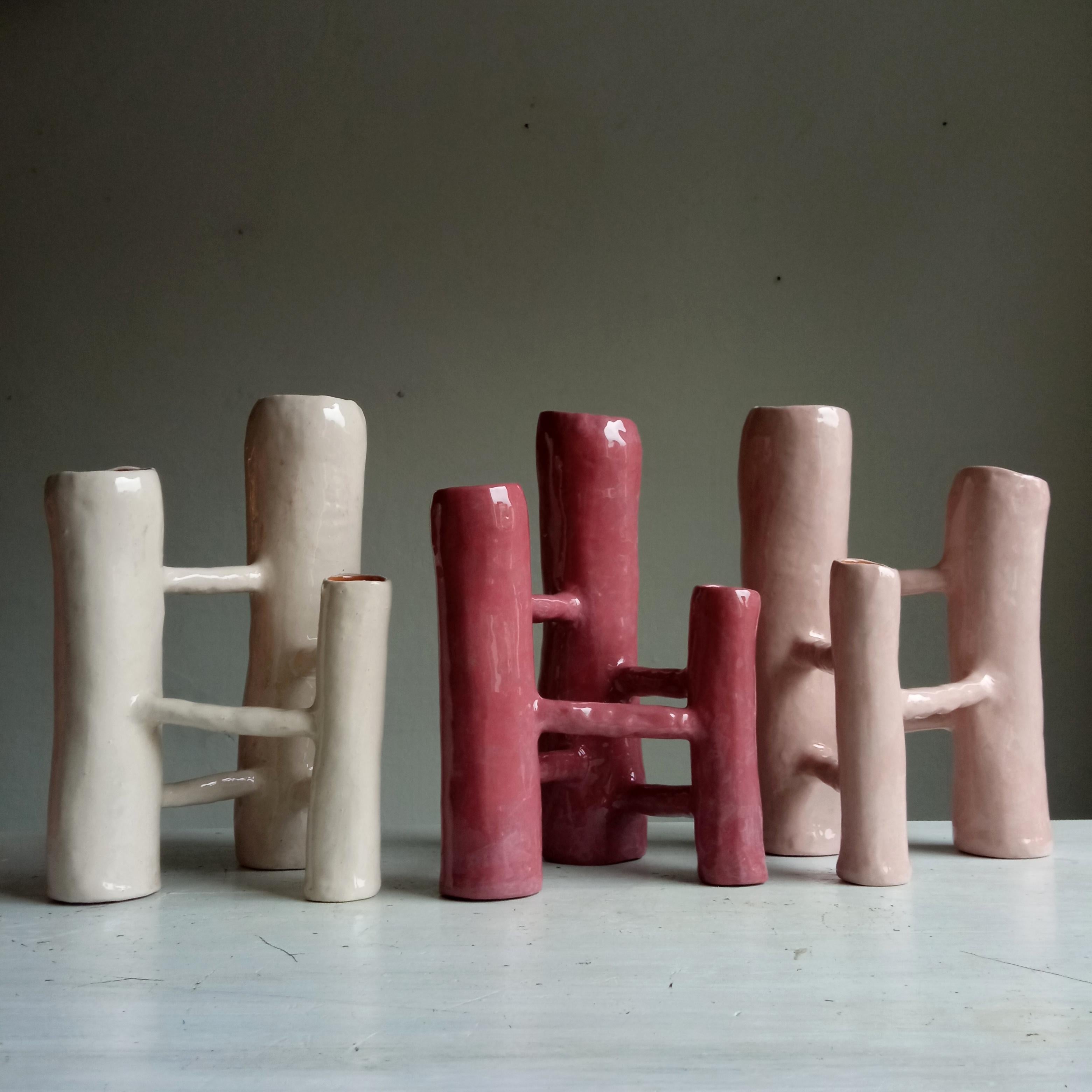 Italian Vasi Comunicanti 3 elements LIGHT PINK in ceramic XXI Century by Chiara Berta in vendita