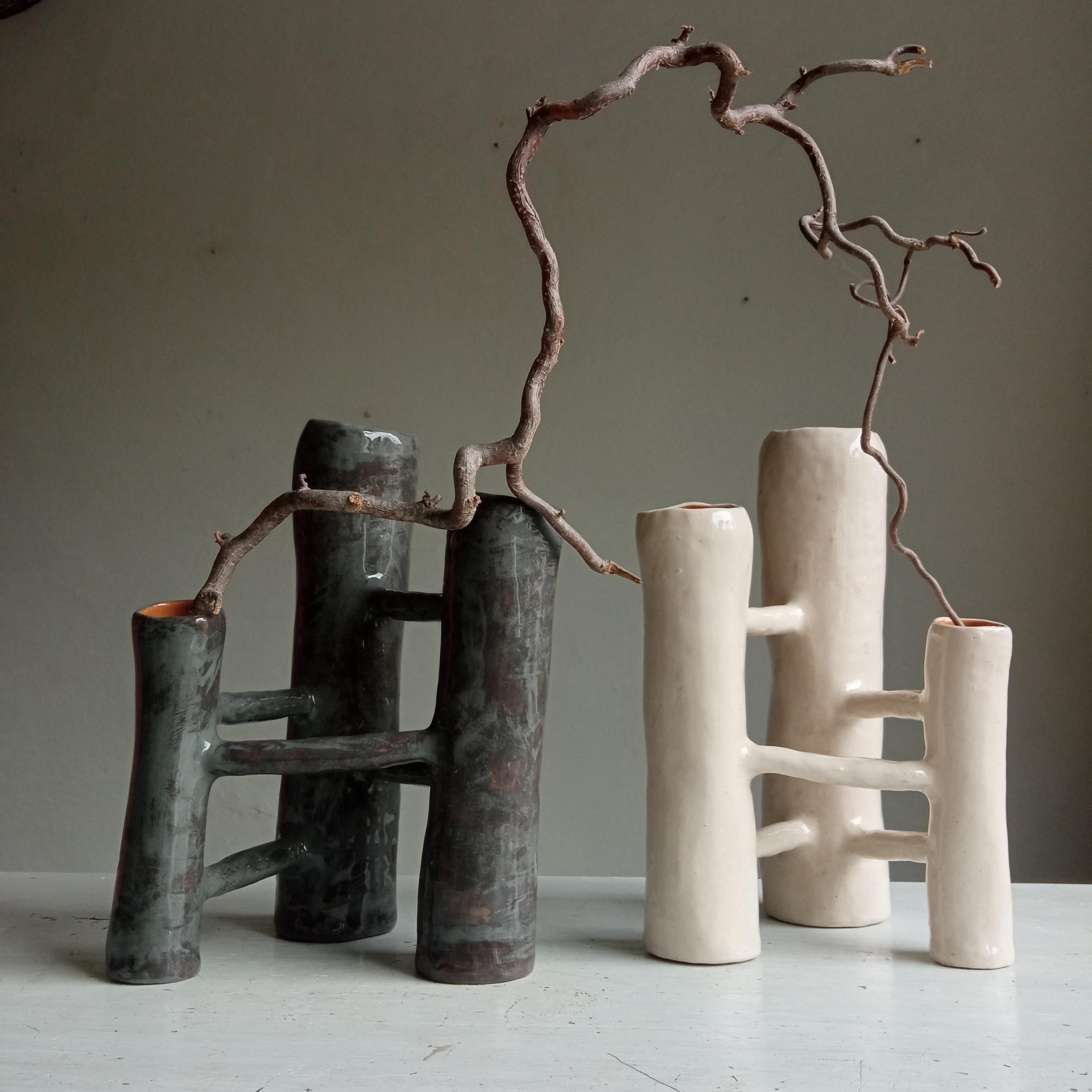 Enameled Communicating Vases 3 elements PINK in ceramic XXI Century by Chiara Berta Artist For Sale