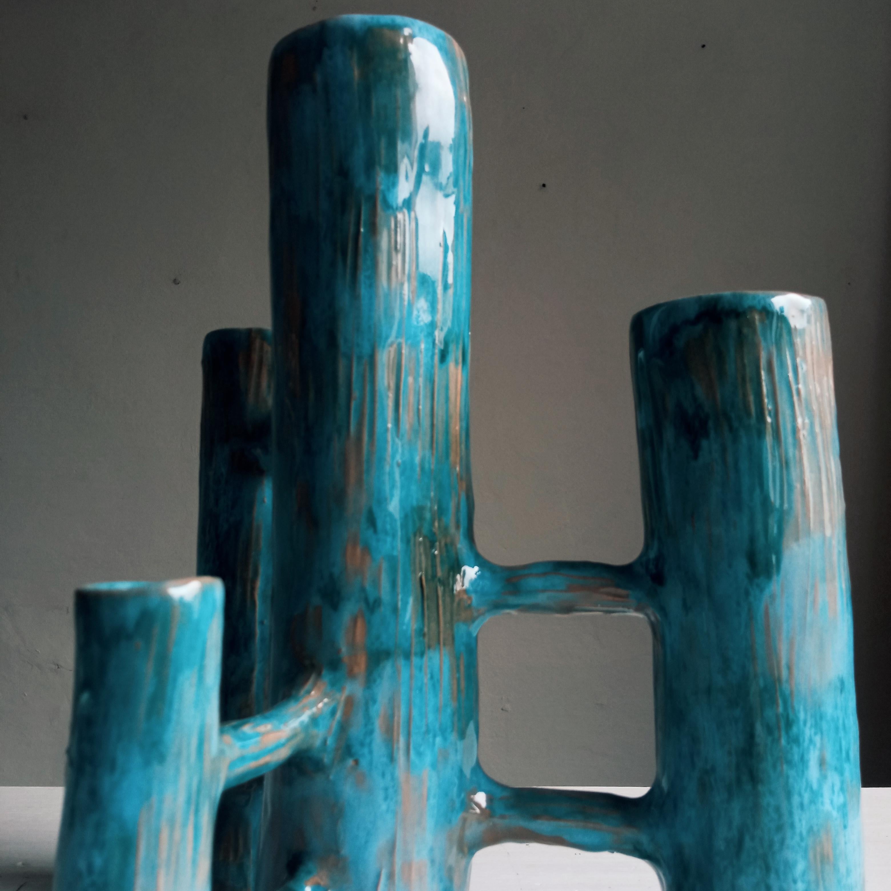 Modern Communicating Vases 4 elements TURQUOISE  in ceramic XXI Century by Chiara Berta For Sale