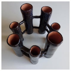 Vasi Comunicanti 7 ROUND elements BLACK in ceramic XXI Century by Chiara Berta