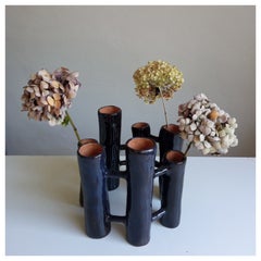 Vasi Comunicanti 7 ROUND elements BLUE in ceramic XXI Century by Chiara Berta