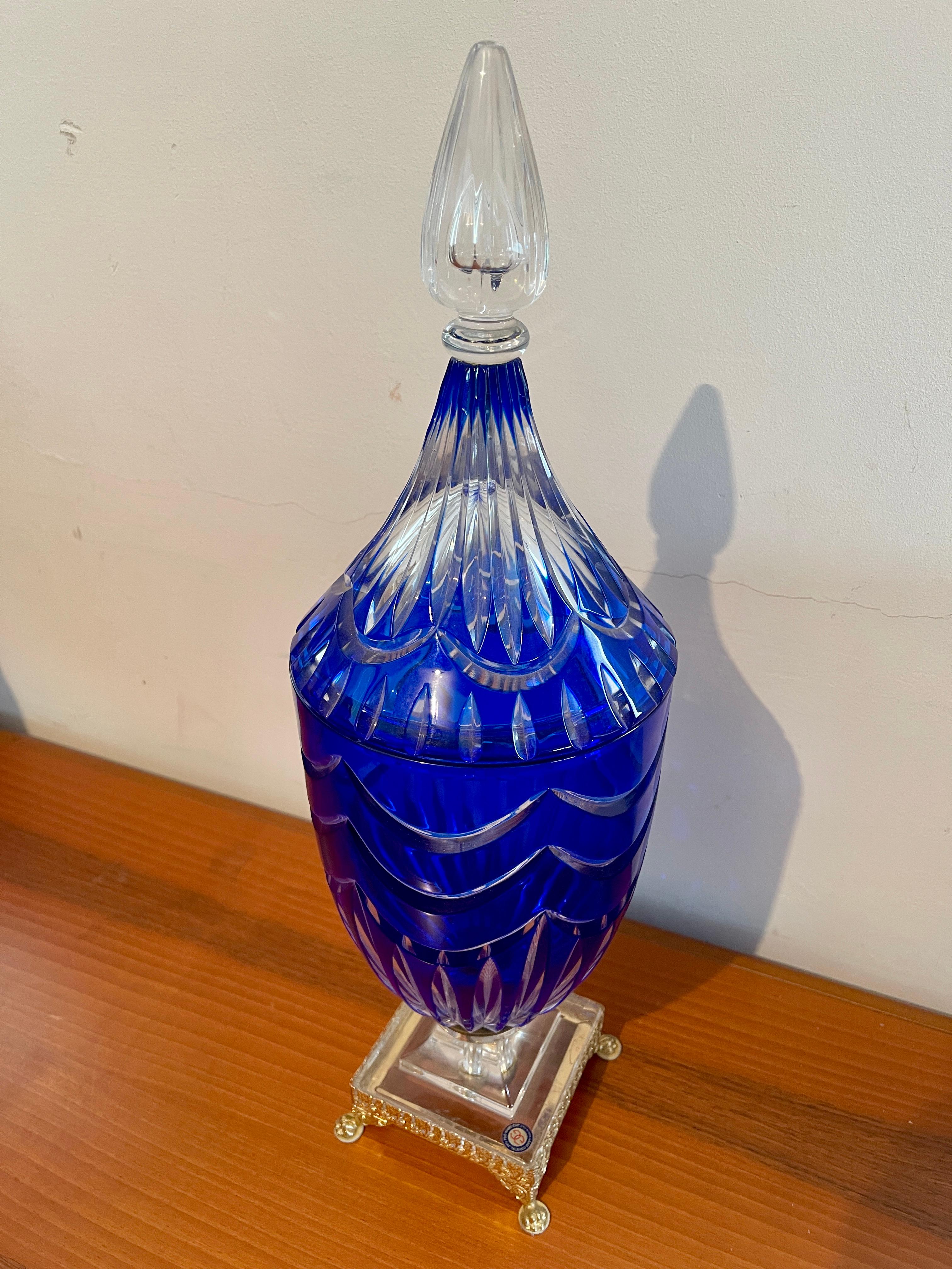 20th Century Vasi in cristallo bohemian blue italian anni '90 in vendita