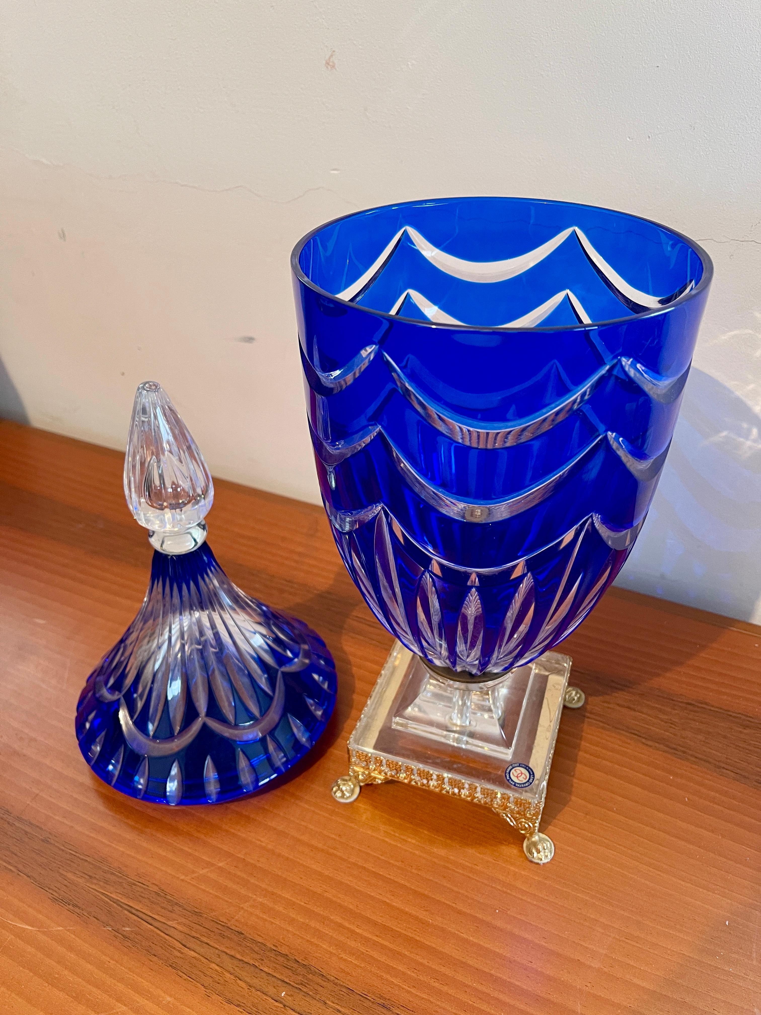 Cristallo Vasi in cristallo bohemian blue italian anni '90 in vendita