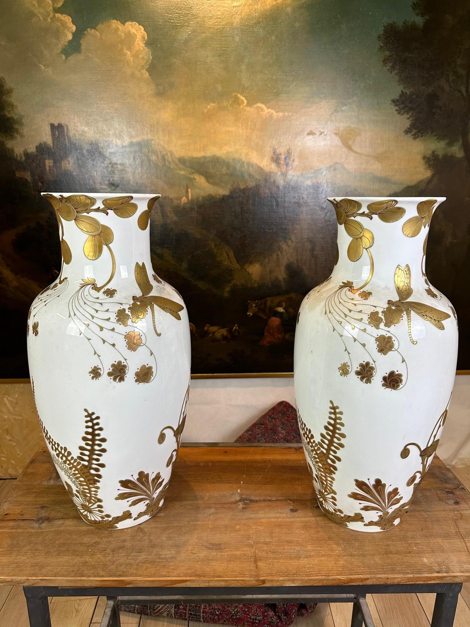 Art Nouveau German porcelain vases with patterns decorated in pure gold. Germany XXI° For Sale