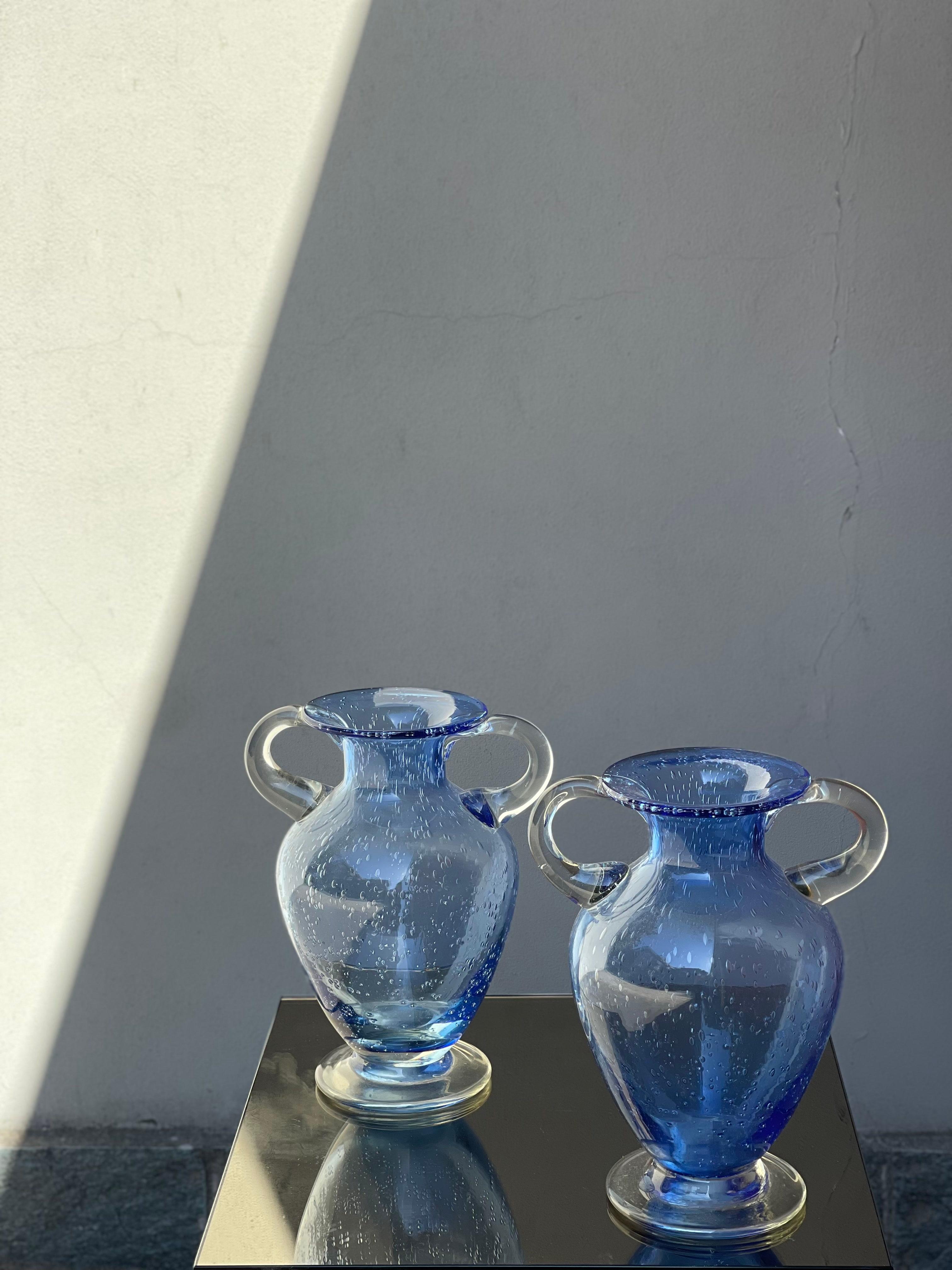 Vasi Vintage in Vetro Di Murano Blu Cobalto, Italien, 2er-Set (Ende des 20. Jahrhunderts) im Angebot