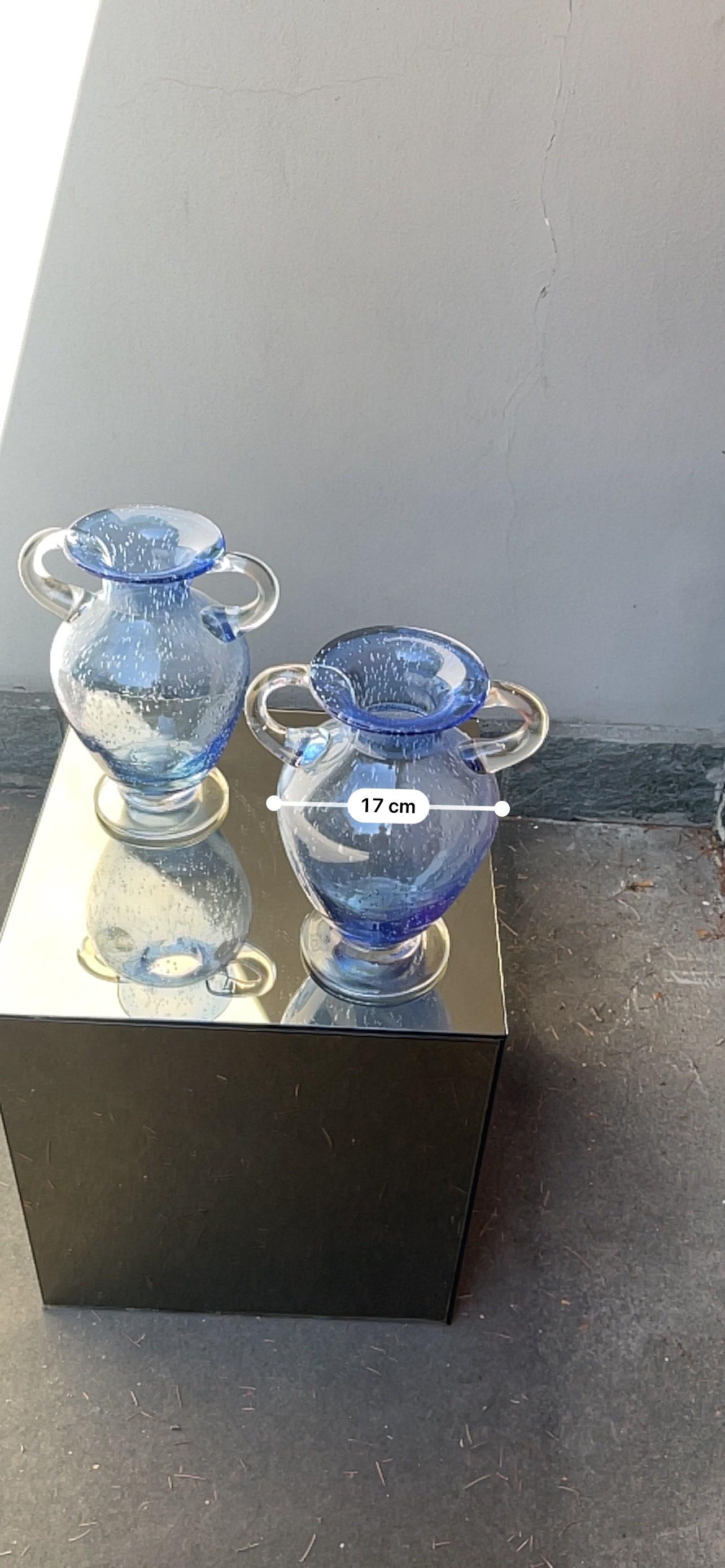 Late 20th Century Vasi Vintage in Vetro Di Murano Blu Cobalto, Italia, Set Di 2 For Sale
