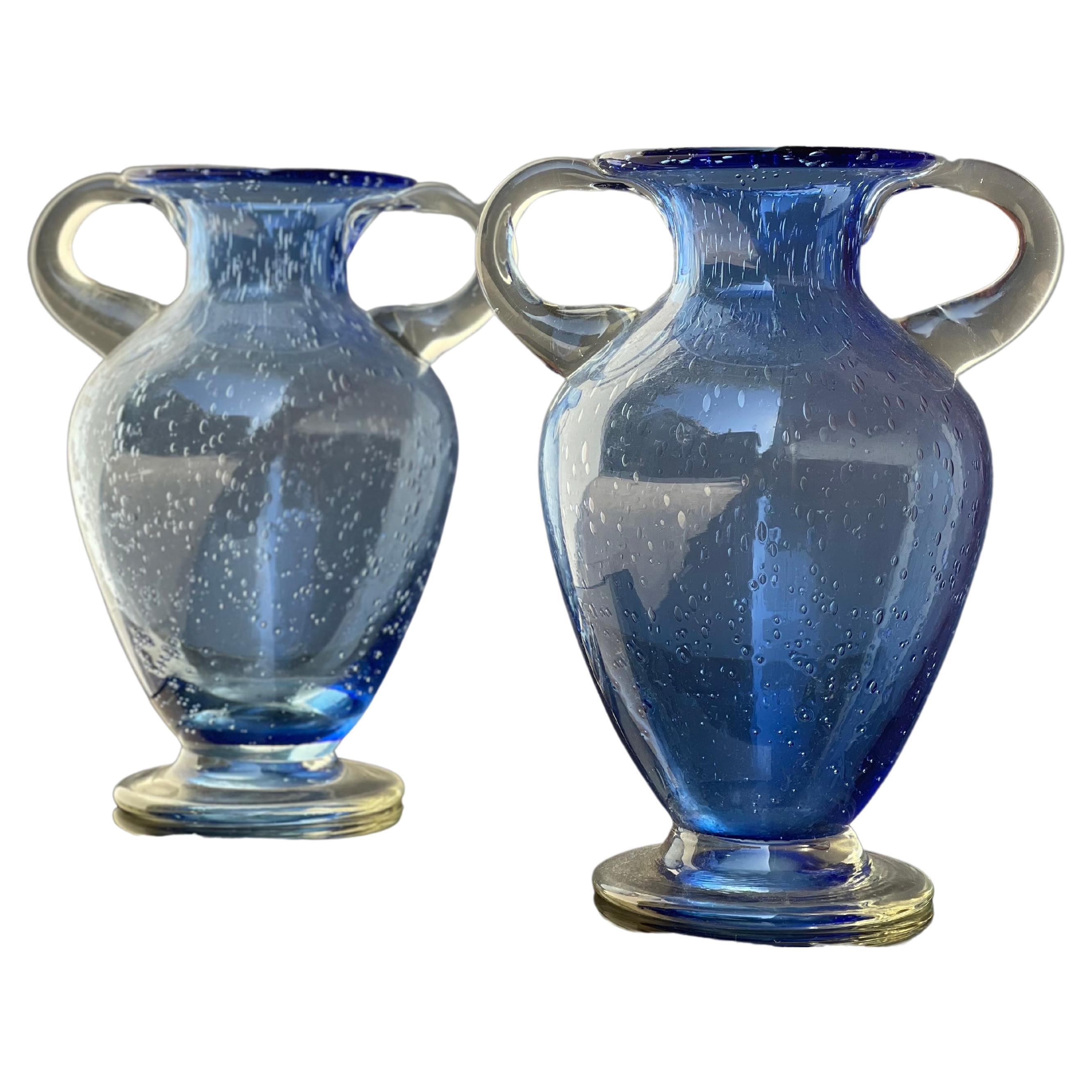 Vasi Vintage in Vetro Di Murano Blu Cobalto, Italia, Set Di 2 For Sale