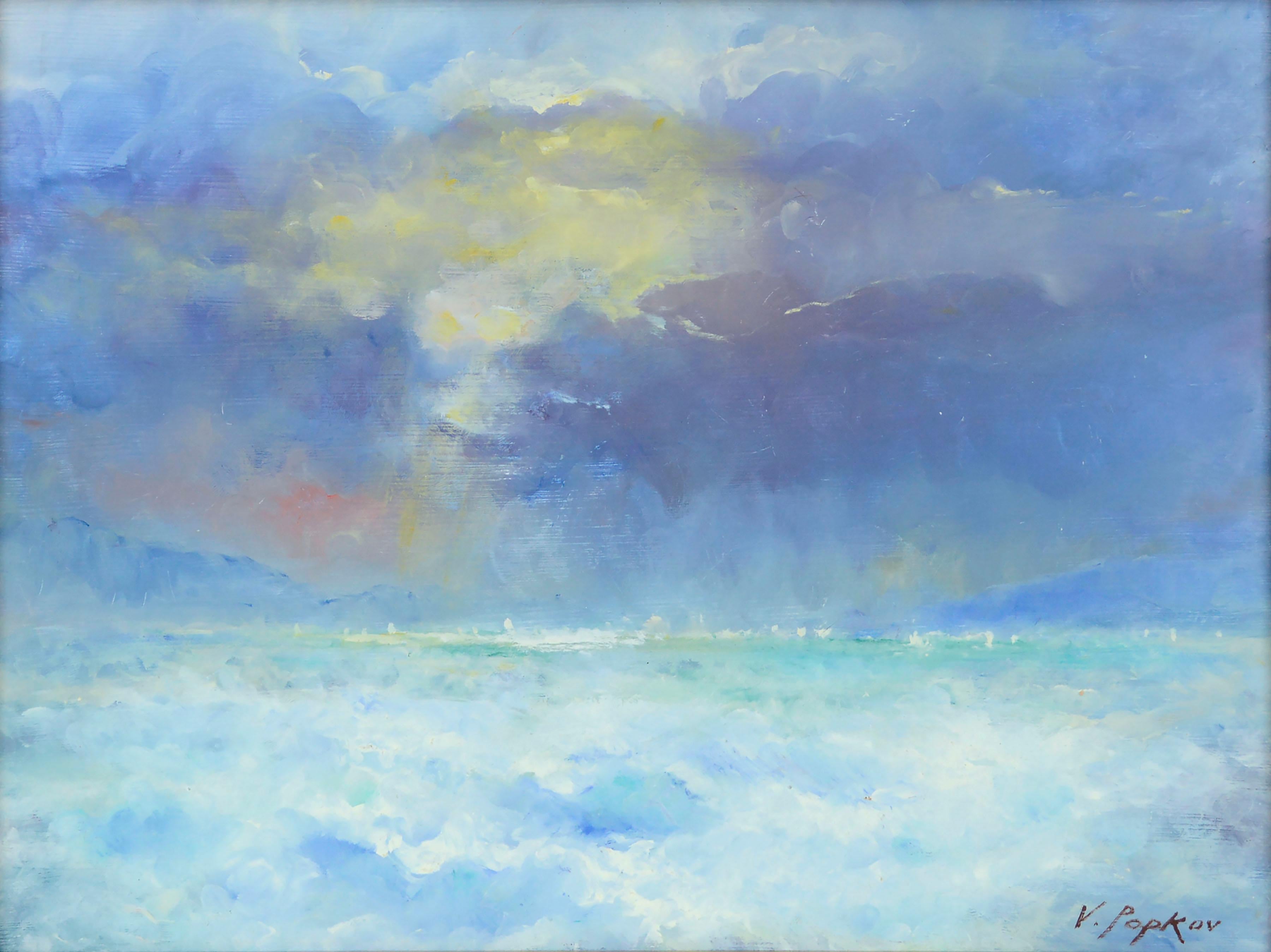 Periwinkle Twilight Seascape - Painting by Vasil Papkov
