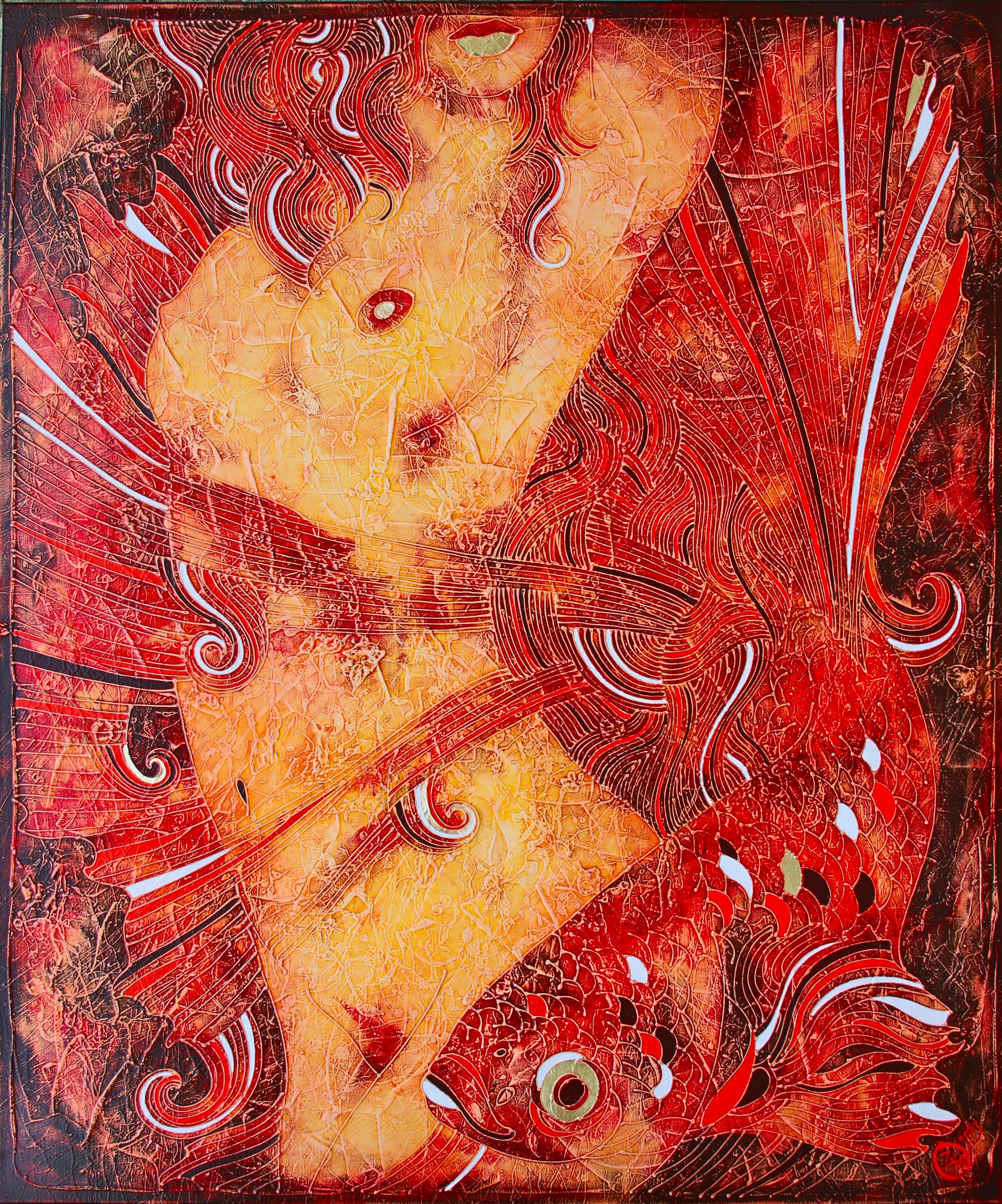 FIERY YAMAYA'S DANCE.2023
120x100 cm. Acrylic on canvas
This art-work the part of project "Another skin".
The paint is made in the author's technique of painting by Vasili Zianko based acrylic painting on canvas using a variety of textures, washes,