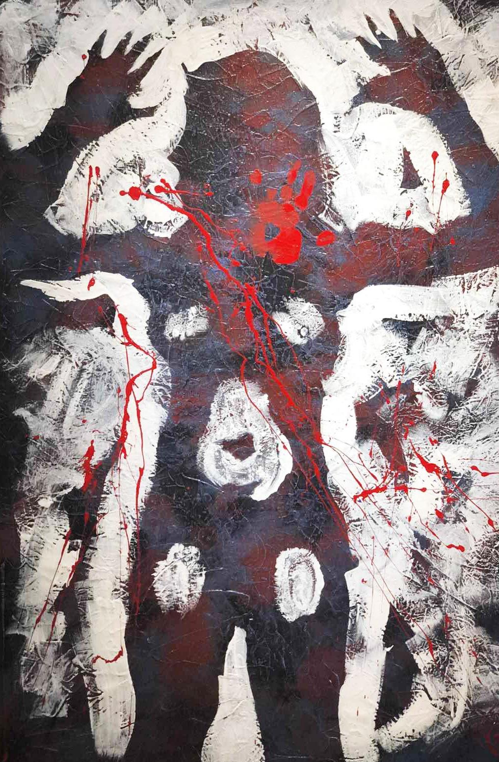 MARRIAGE CONTRACT. 2019
140x100 cm
Acrylic on canvas

This art work was created by the artist during the performance at the opening solo exhibition "The AnOther Skin" by Vasili Zianko in Vienna in December 2019 (Desiderio Gallery Nº1 Art Lounge).