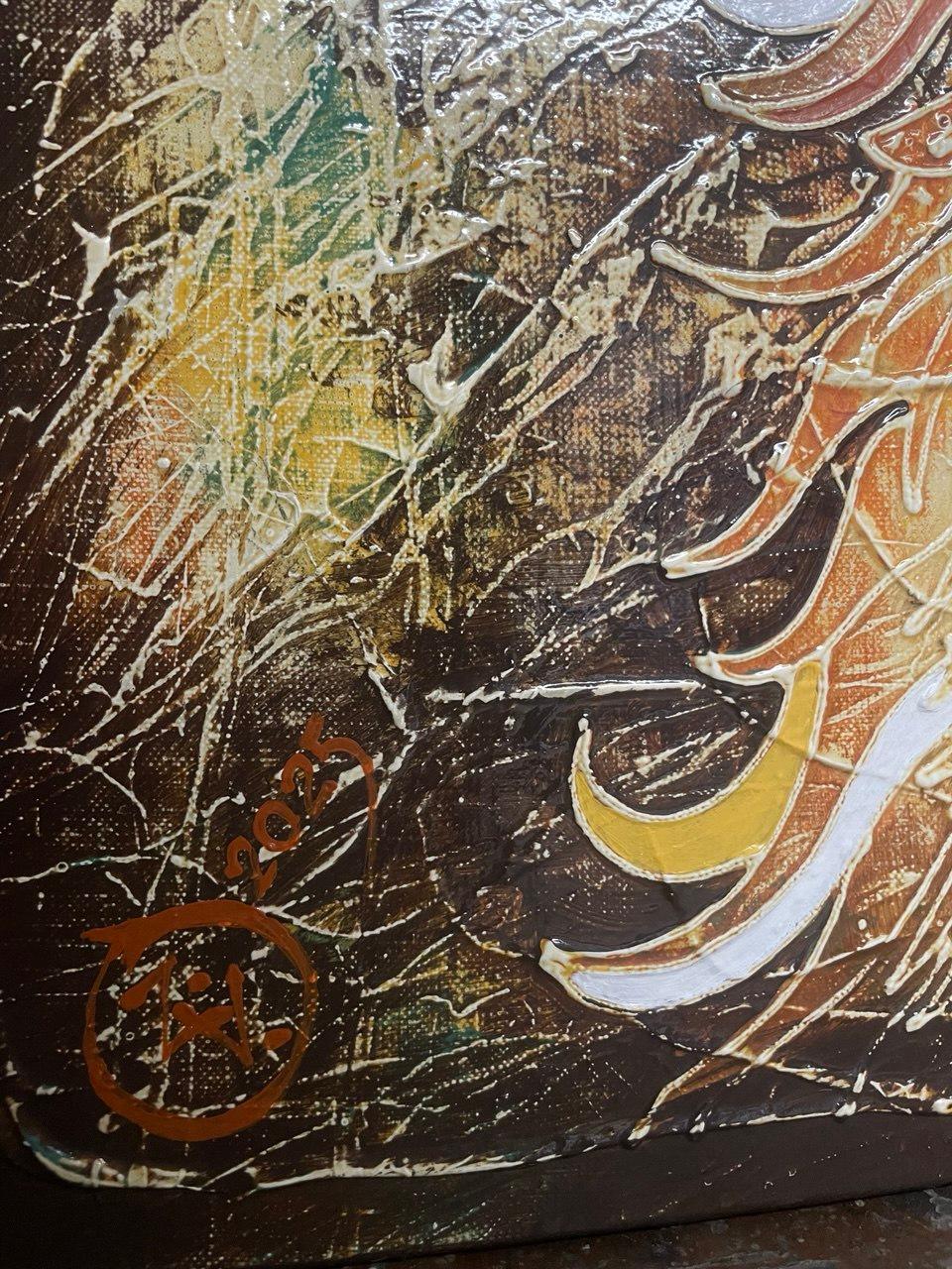 Whom Alkonost yearns about - Beige Abstract Painting by Vasili Zianko