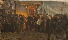 Real Socialism "Steelworks", Work, Factory, 1948, Russia Oil cm. 55 x 33