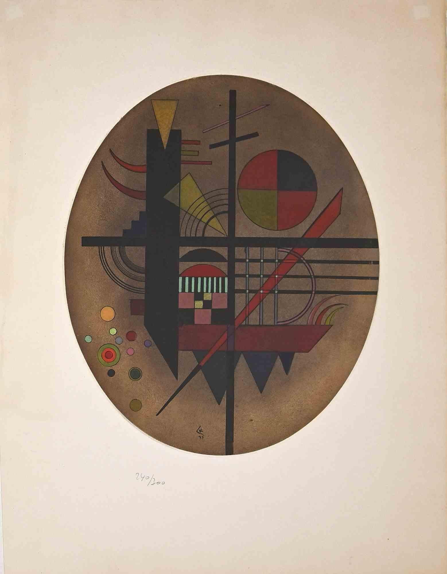 Message Intime is an artwork realized by Maeght Editeur in 1960 after a watercolor by Wassily Kandinsky of 1925.

Etching and Aquatint on BFK Rives paper.

Image dimension: 37x30.5 cm.

Monogrammed and dated in the plate.

Numbered in pencil on the